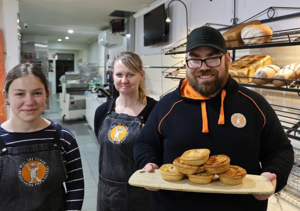 It's a team effort turning out, officially, some of Australia’s very best pies, and among the members of the crew at Paul the Pieman in Inverloch are Kylie Land, Tegan Kent and Mitch Woods.
