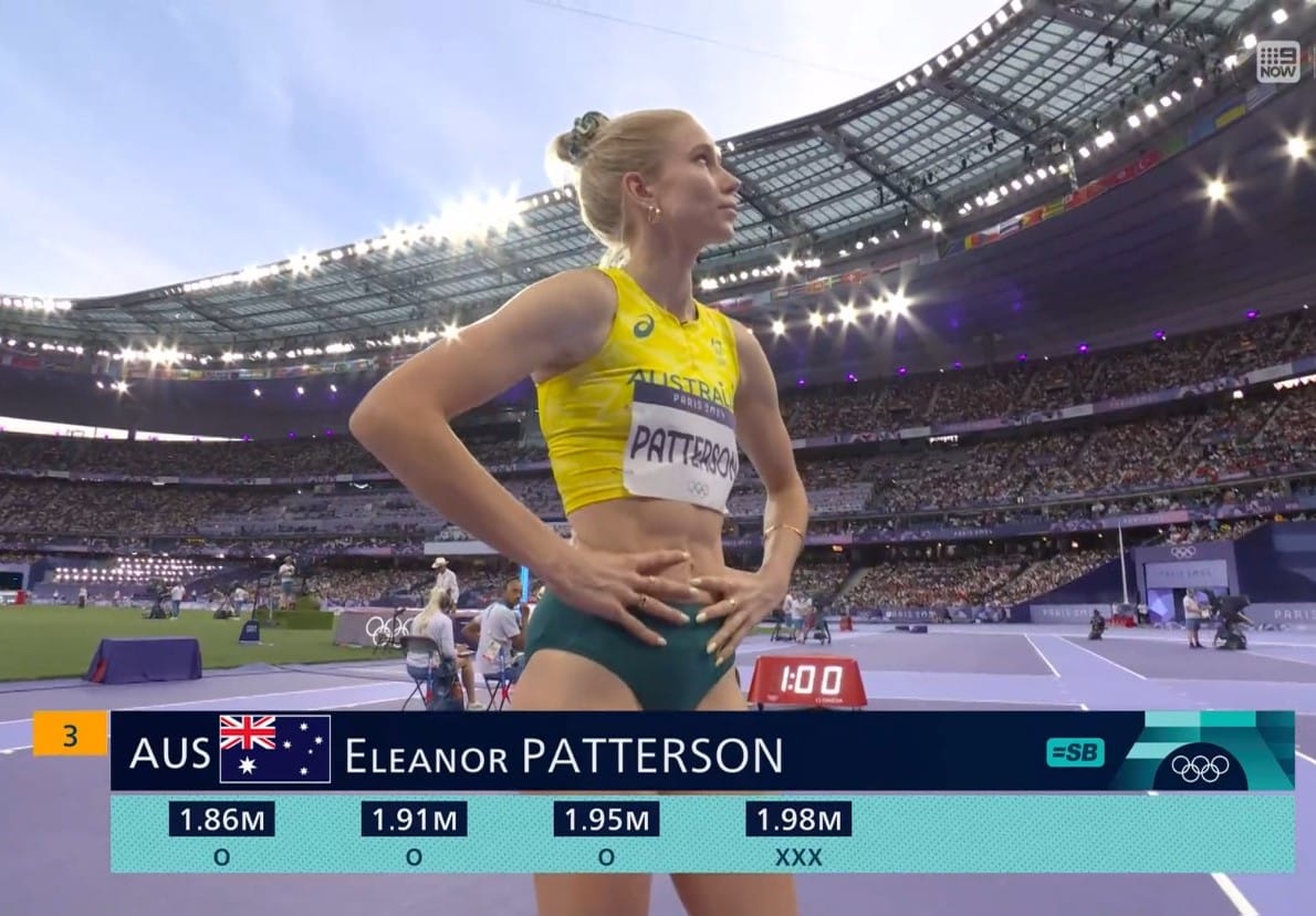 The story of  Eleanor Patterson's Paris Olympic competition, all clear in the final until she hit the 1.98m mark.
