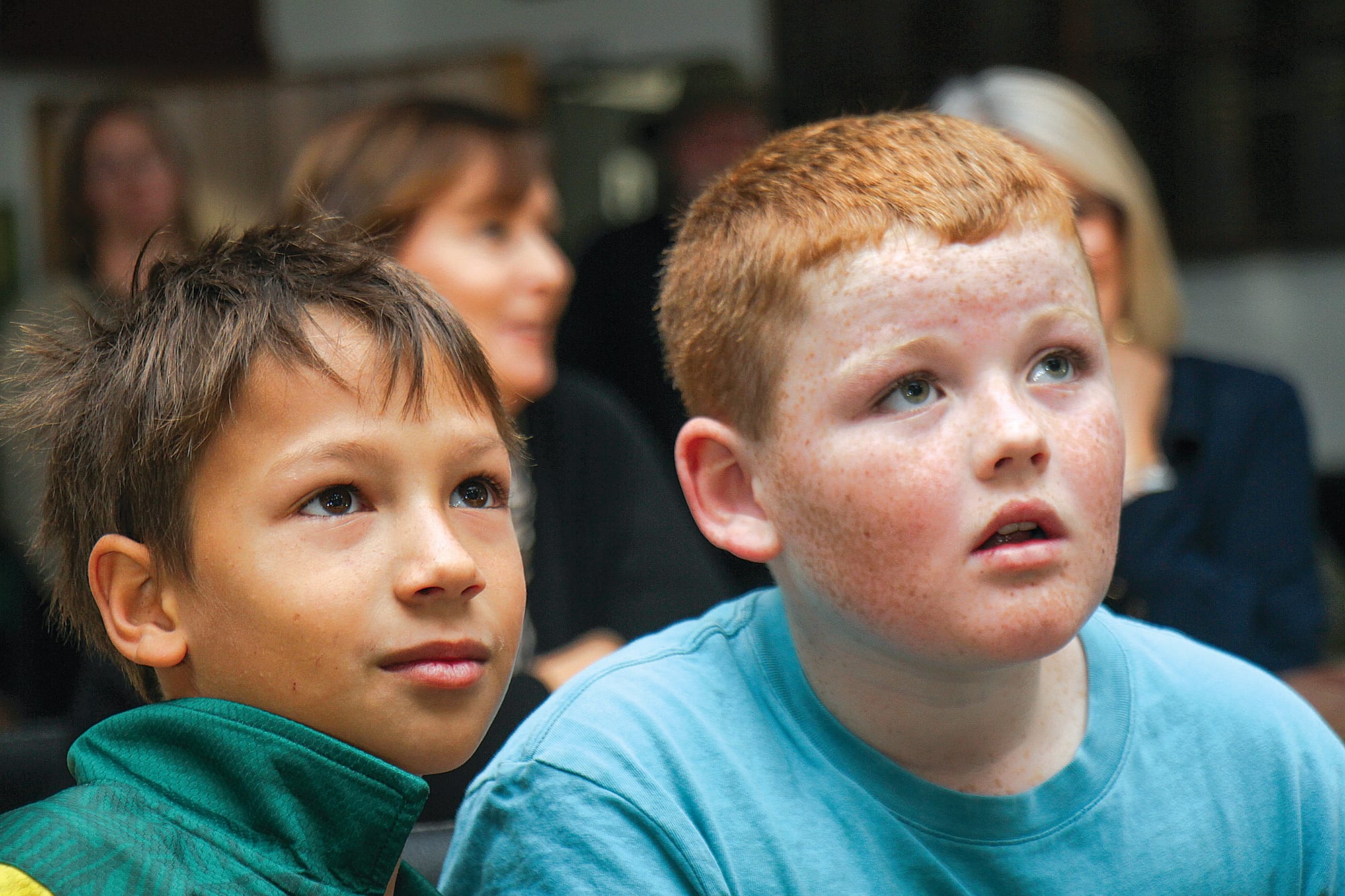 Young Parrots fans Larry and Raff watch in awe at the Leongatha FC 1995 Premiership Reunion. B33_2525