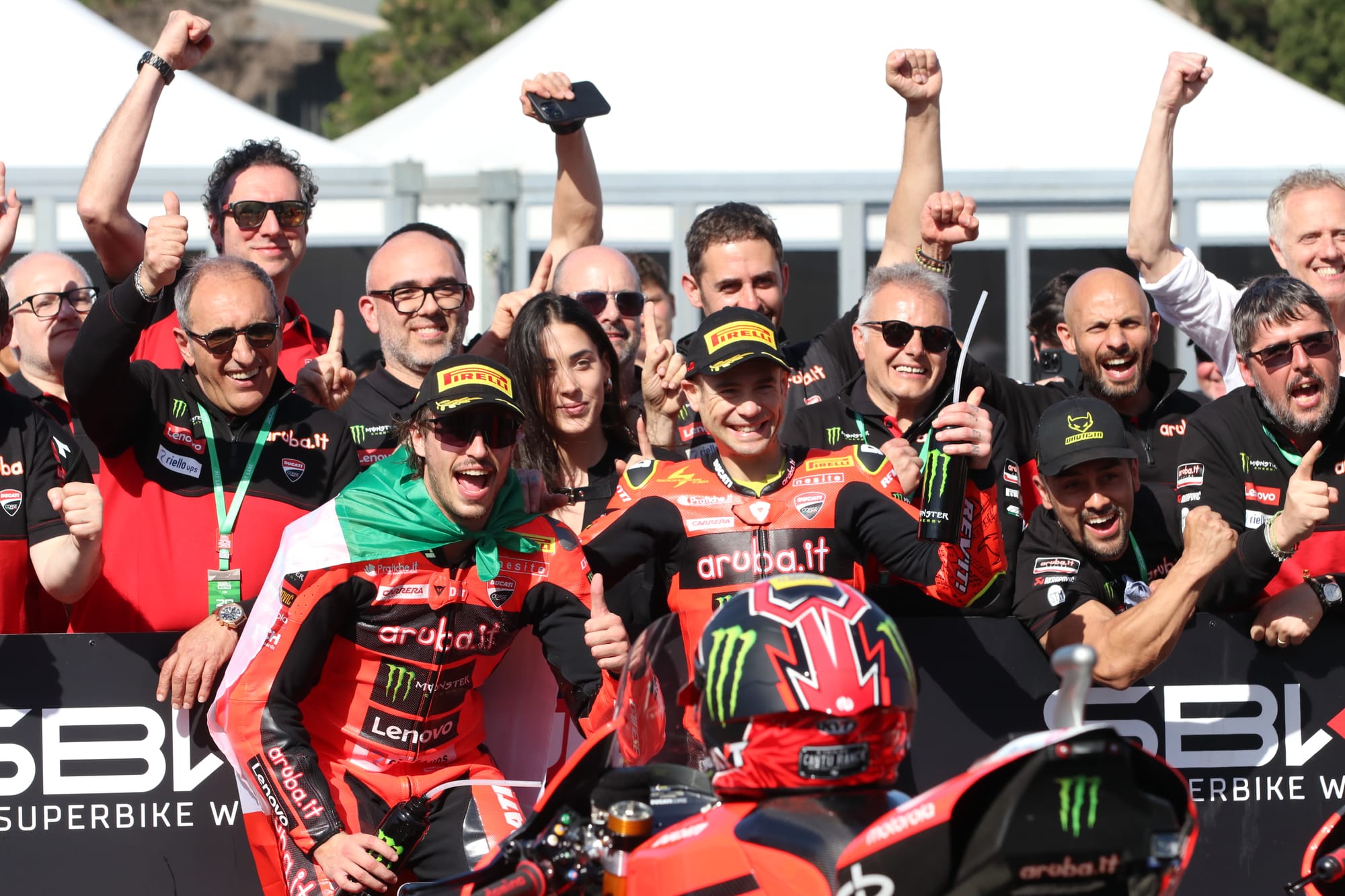 It's a night of celebration as Nicolo Bulega and Alvaro Bautista landed a first and second for Aruba.it Racing in Race 2.