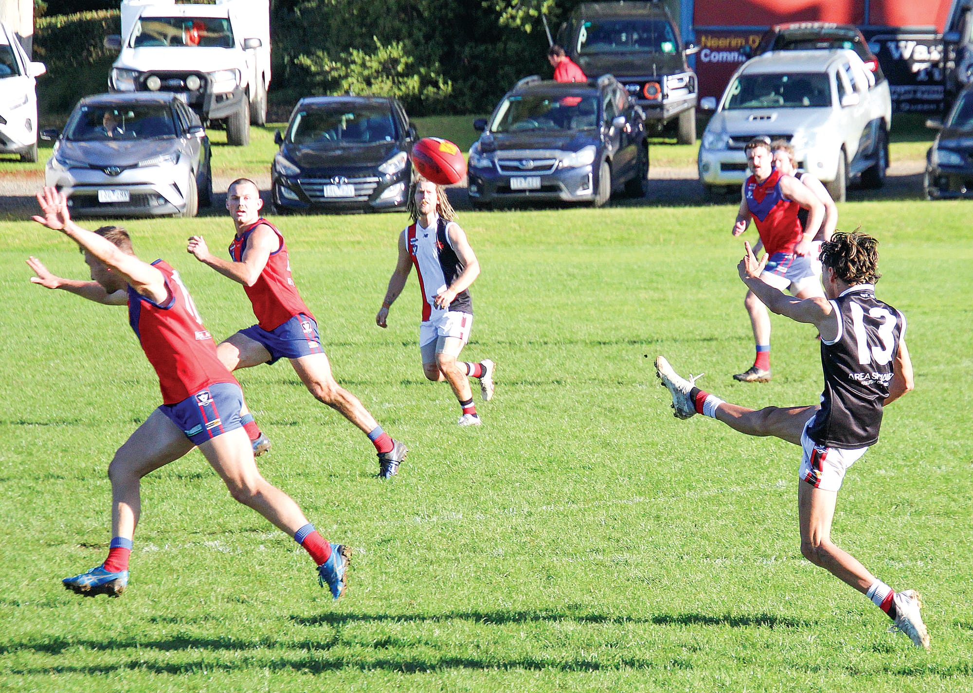 Marley Huet sends the ball forward for Nyora.