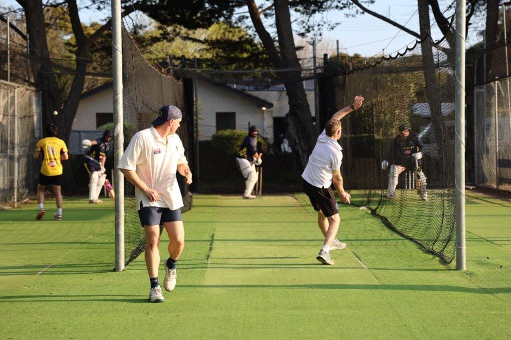 Action from Phillip Island’s cricket training on Thursday night.