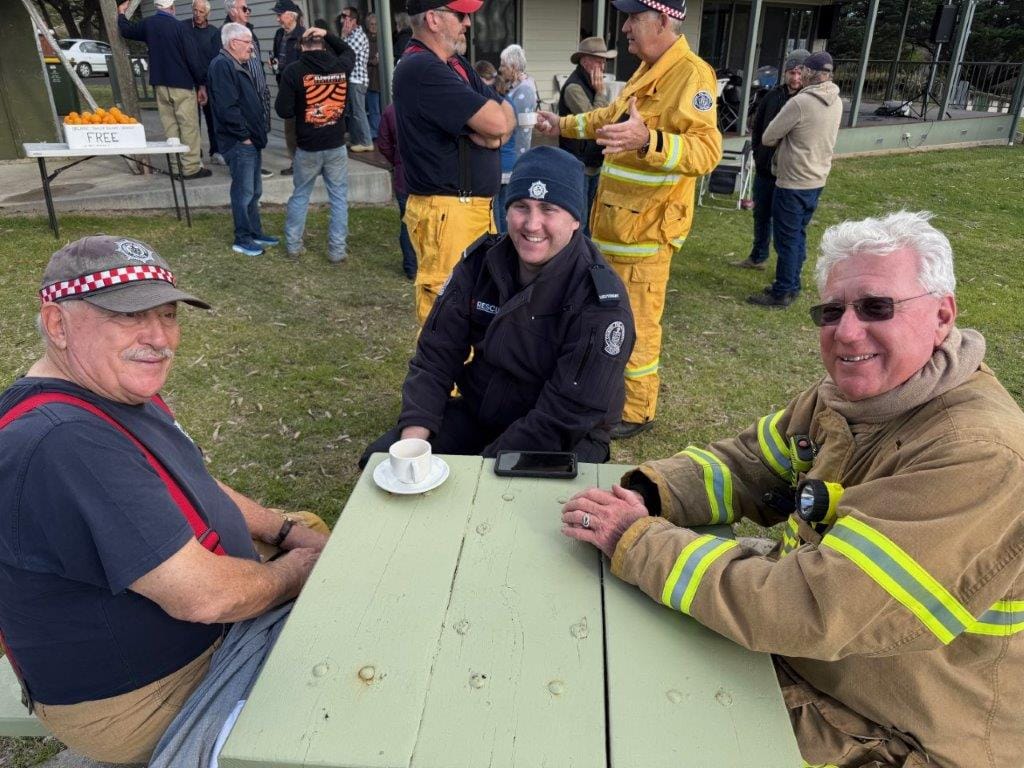 Turning out with the Phillip Island Fire Brigade at the Farmers’ Picnic at the Ventnor Recreation Reserve on Sunday were Robin Adair, Kyle Murdoch and Max Hodges.