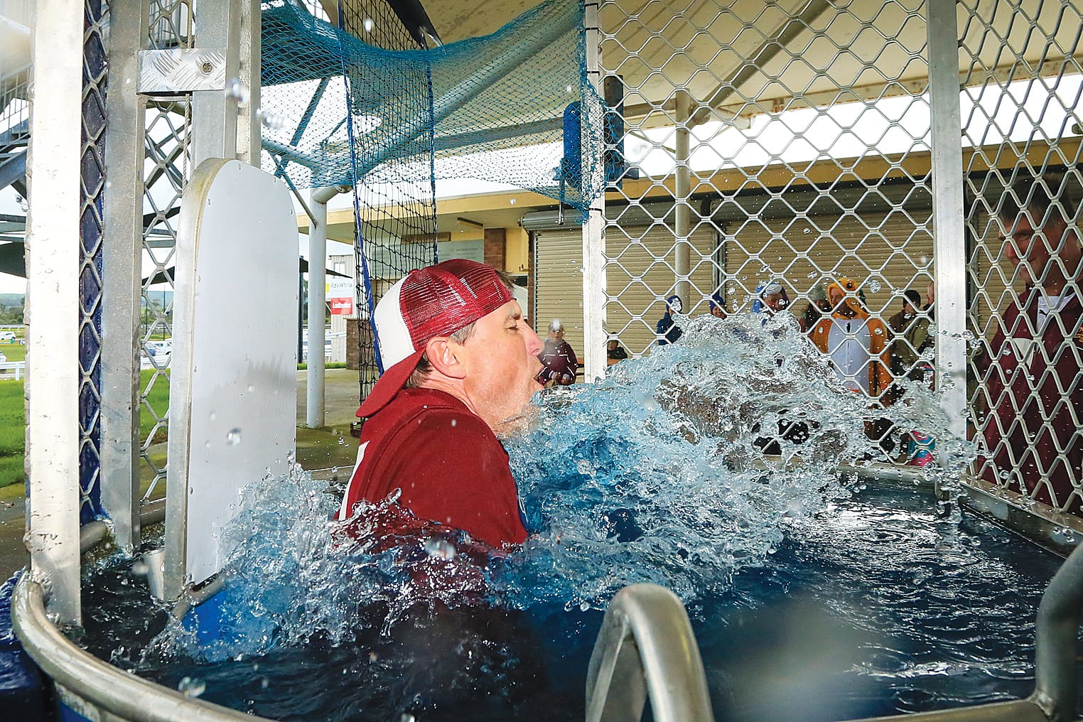 Stony Creek President Mark Le Page making the ultimate sacrifice in the big fundraiser on the day. Photo: Gerard Bruning