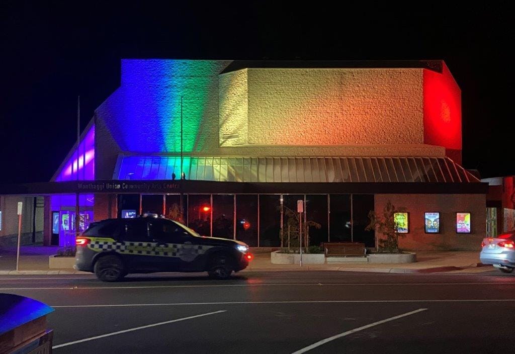 Flags and lights for progress and pain in LGBTIQ+ community