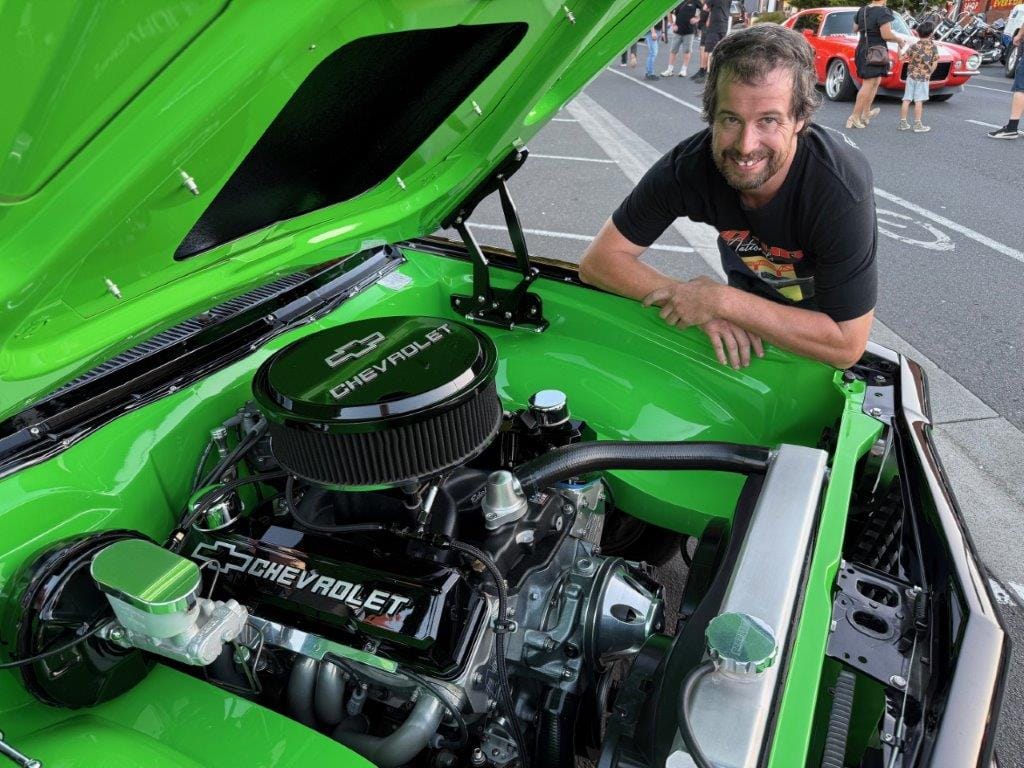 Tim Coombes of Cowes with the clinically clean engine bay of his 1978 Torana UC Hatch extensively reworked featuring 383 Chevy Stroker V8 engine.