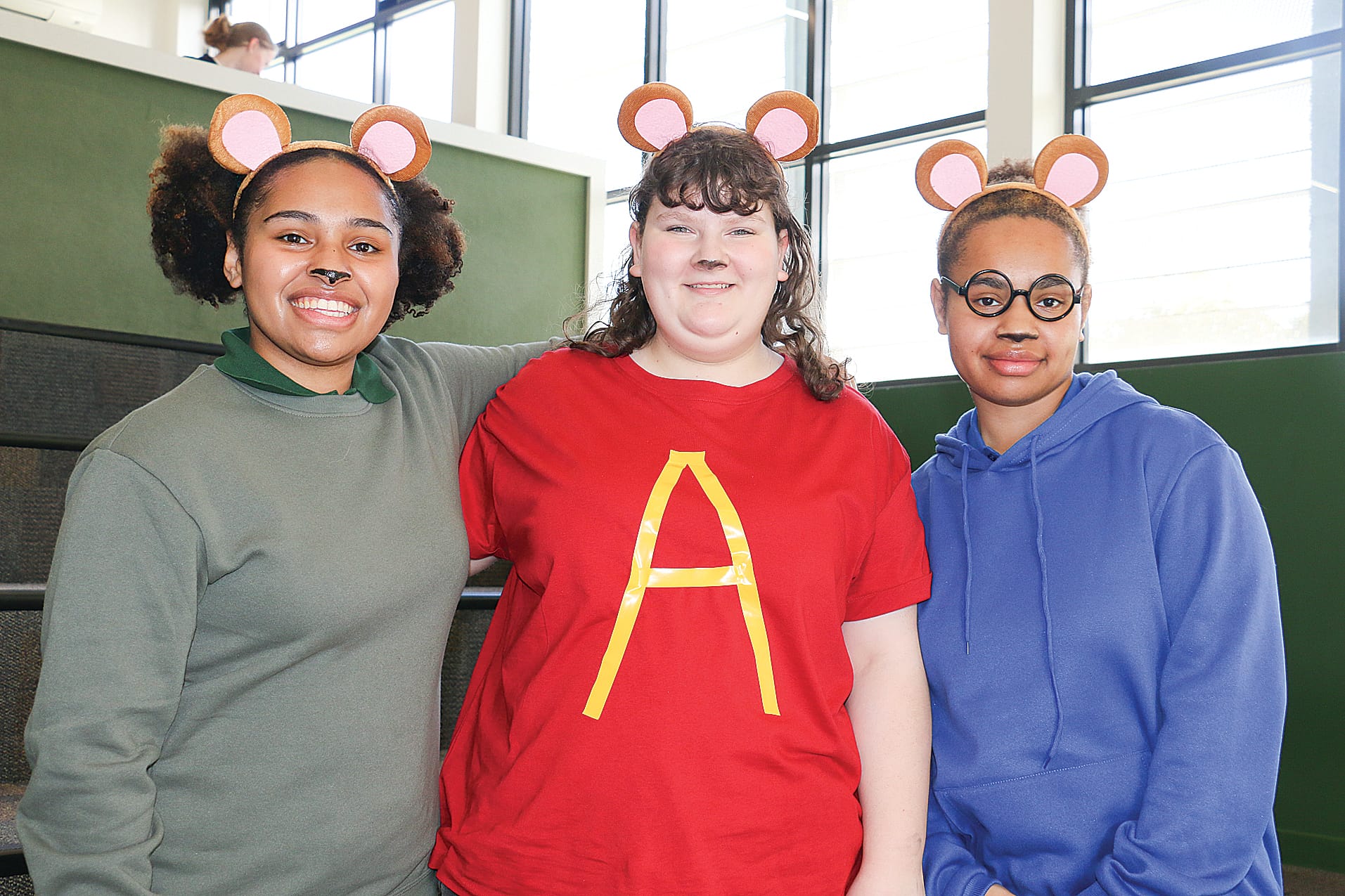 Catherine Sand, Courtney Tzires and Cassie Sand dressed as Alvin and the Chipmunks for Book Week at Bass Coast College.