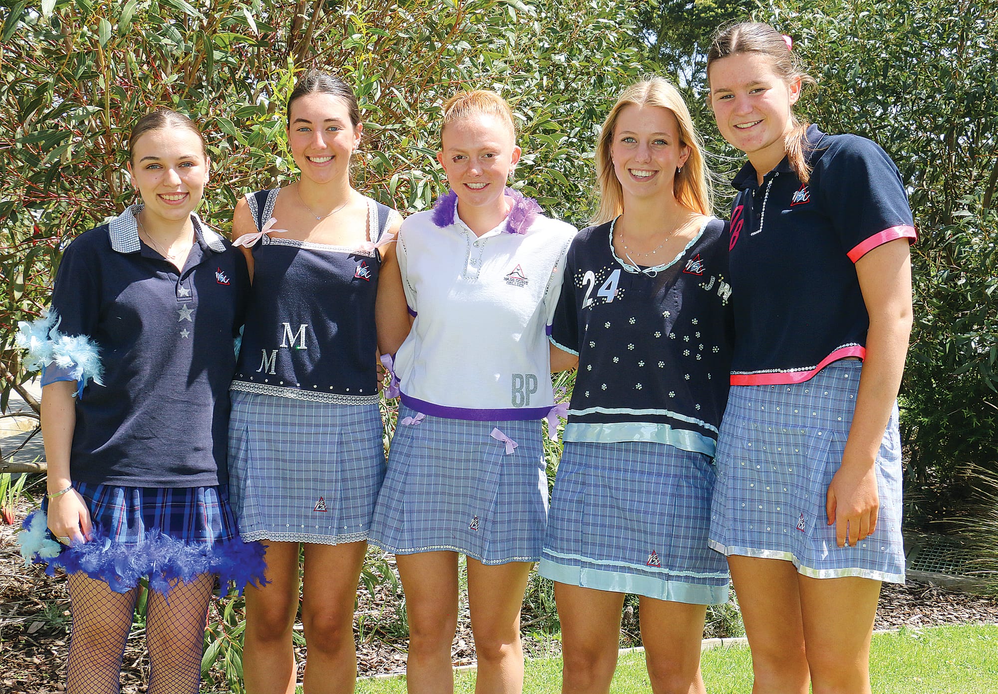 Natalie May, Sienna Tiziani, Ciara McCraw and Alannah Tonello bedazzled their uniform for one of their final days at Bass Coast College. Tk10_4424