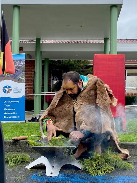  South Gippsland Hospital welcomed traditional custodian Darren from Yalluk Bulluk to hold a smoking ceremony and share stories and teachings of the past.

