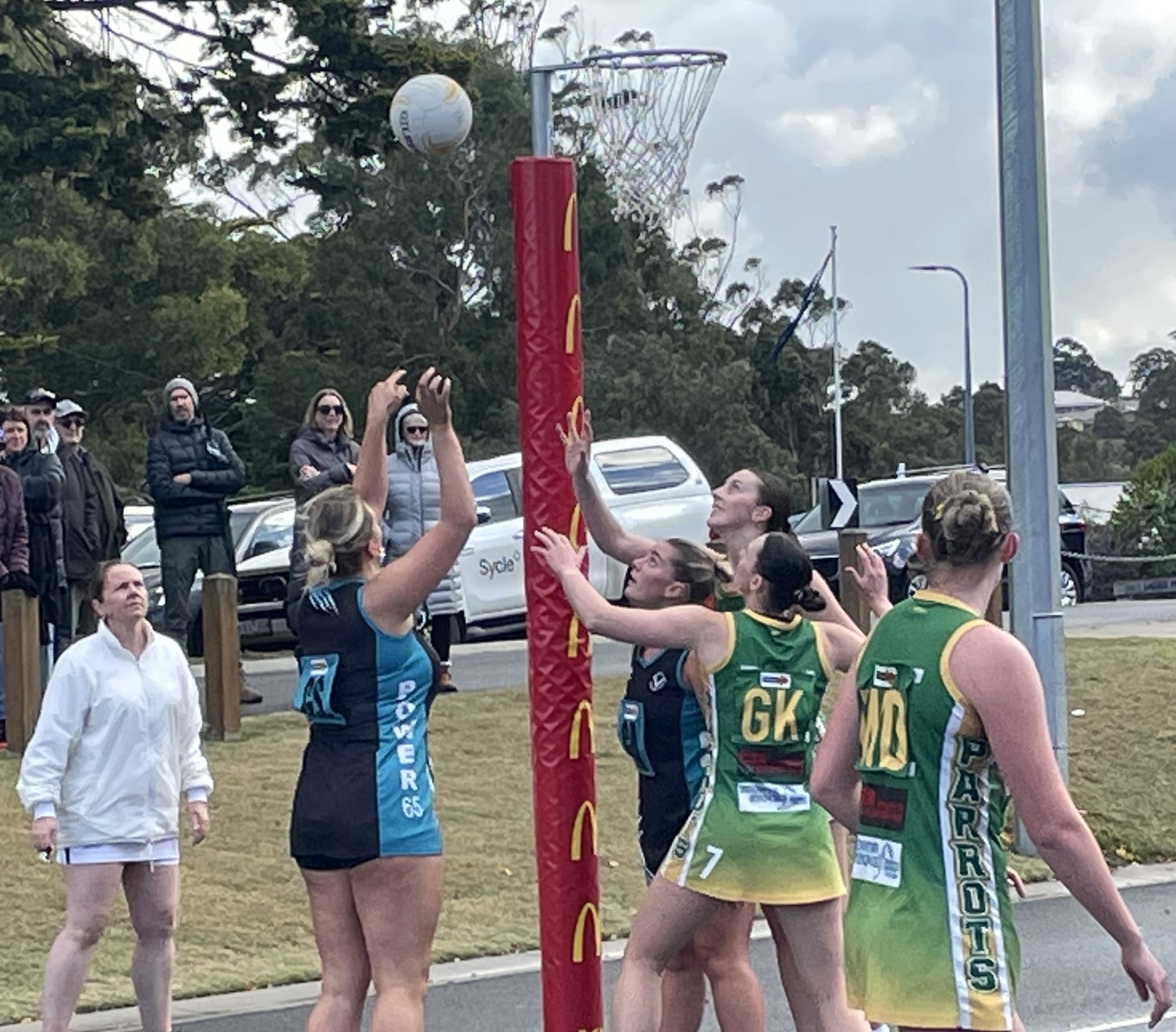 Action from the A Grade game between Leongatha and Wonthaggi. There was a clean sweep of results on the netball courts for the Parrots on Saturday.