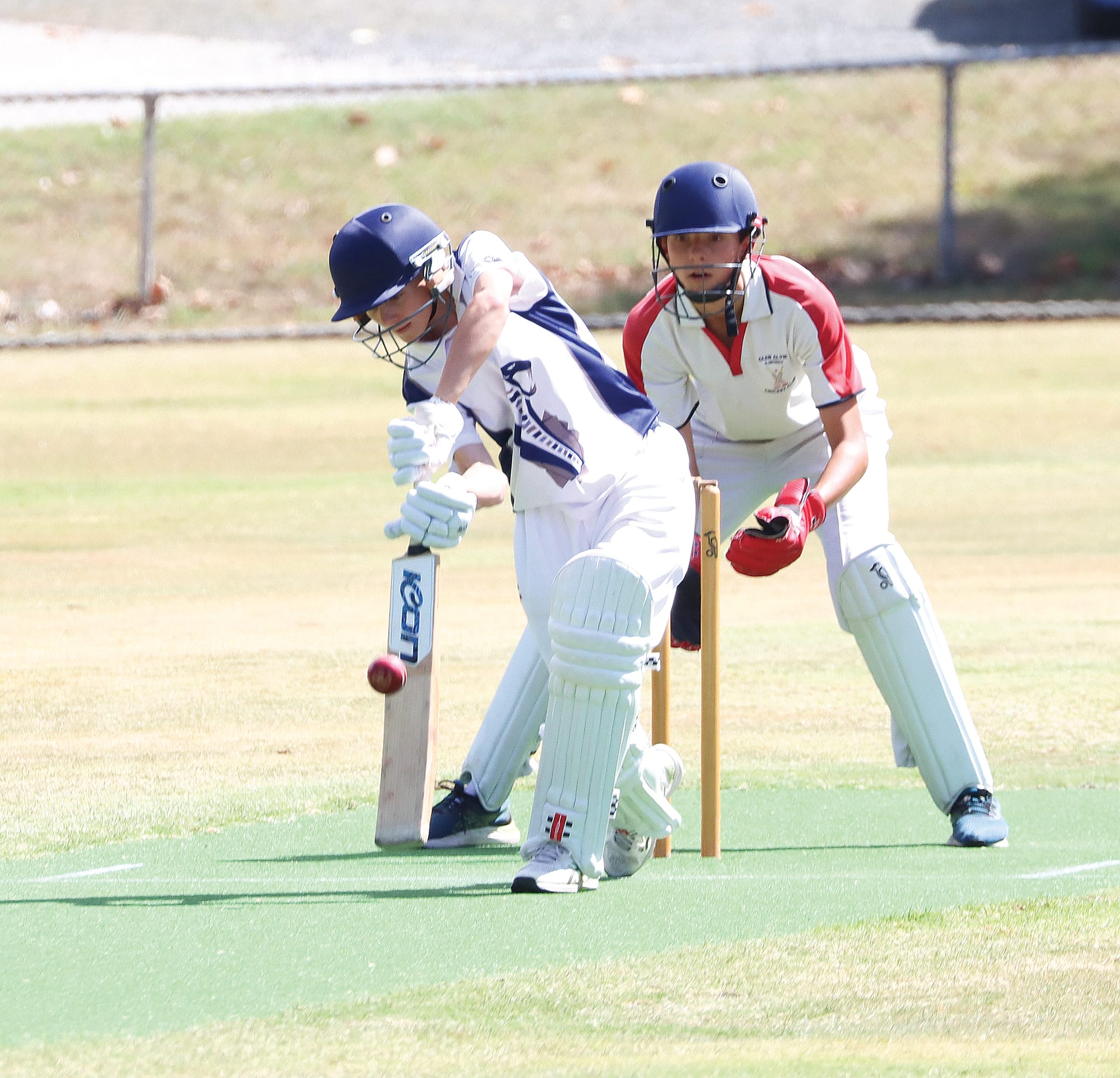 Korumburra-Nyora Batsman Toby Nicholas was effective at protecting the stumps, finishing the first innings with 37 (70). W24_1025
