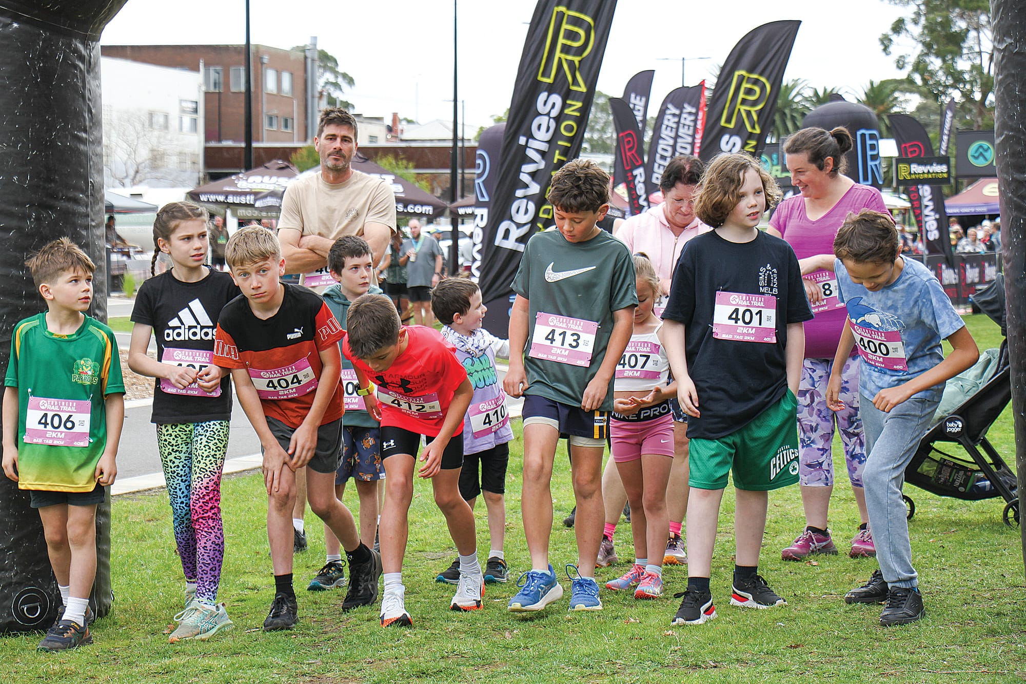 Runners prepare for the start of the two-kilometre dash at the Southern Rail Trail Run in Leongatha. B105_2225