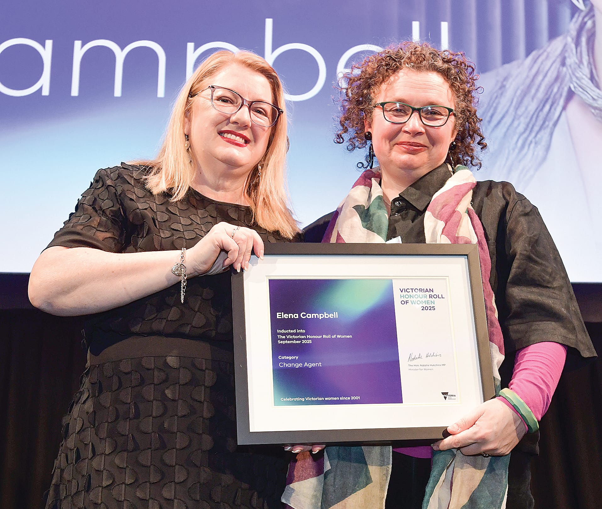 Elena Campbell was inducted into the 2025 Victorian Honour Roll of Women