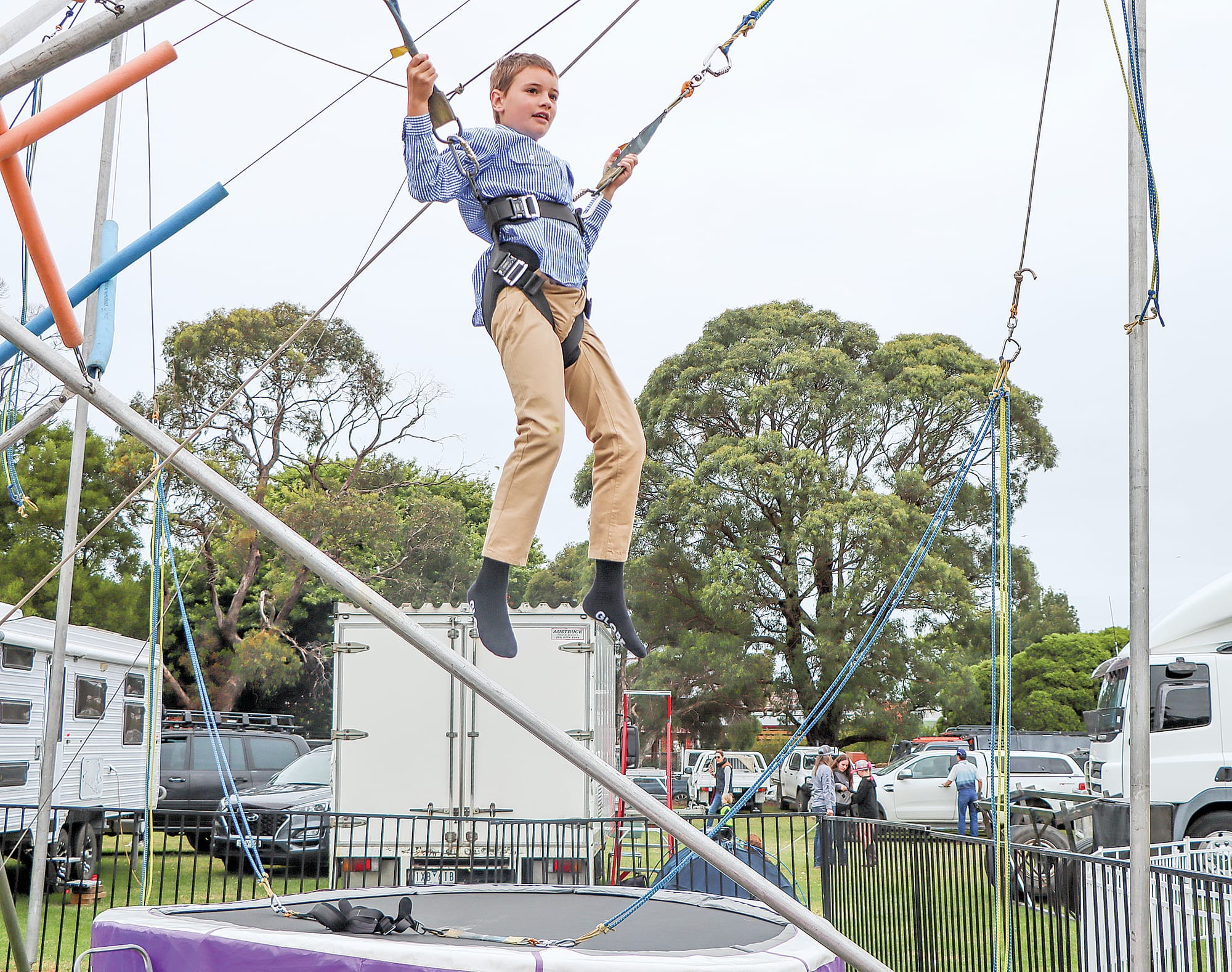 Jayden Morgan gets into the spirit of the Foster Show at which he also entered his chickens in the poultry competition. A18_0924