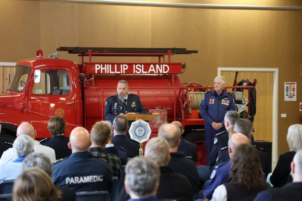 Group Officer Damien O'Connor speaks at the opening of the Cowes Fire Brigade which he said had been upwards of 30 years coming.