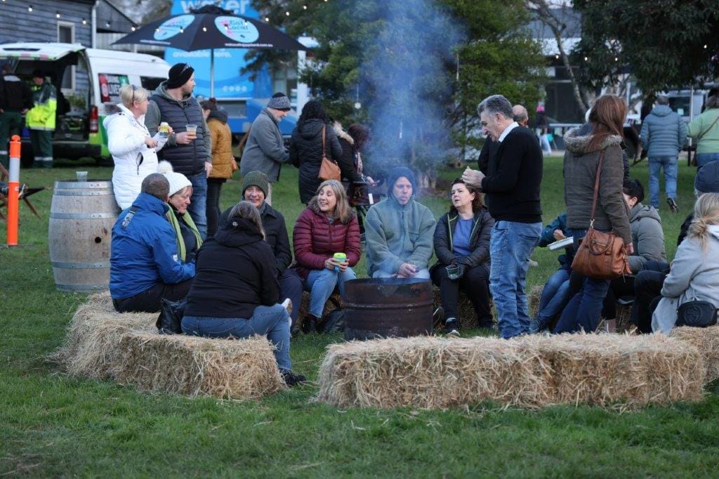 A warming campfire was just the ticket at Baromi Park while visitors waited for the lantern parade to start.