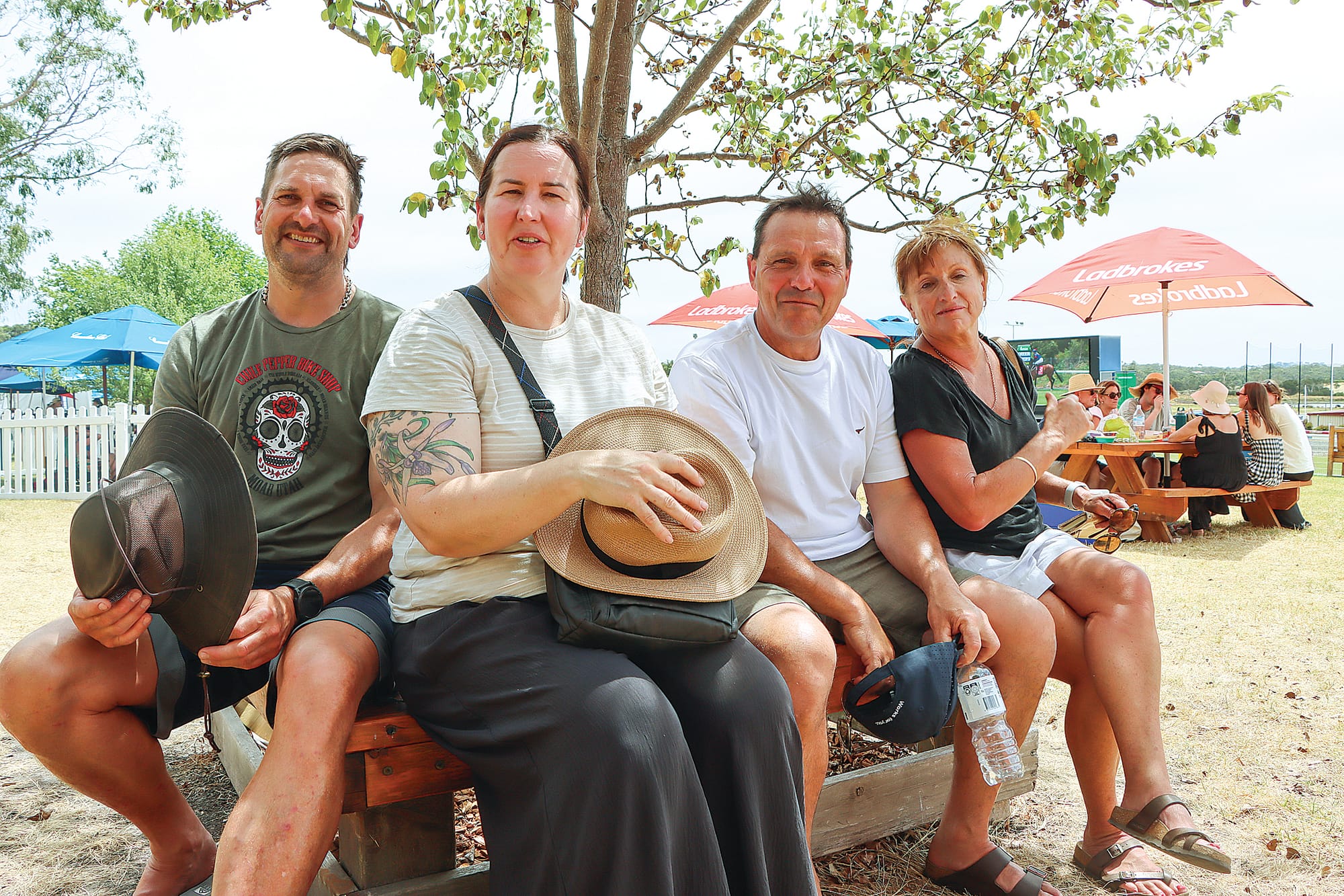 Davo, Amelia, George and Tanya escape the heat under a tree at Stony Creek. A74_0125