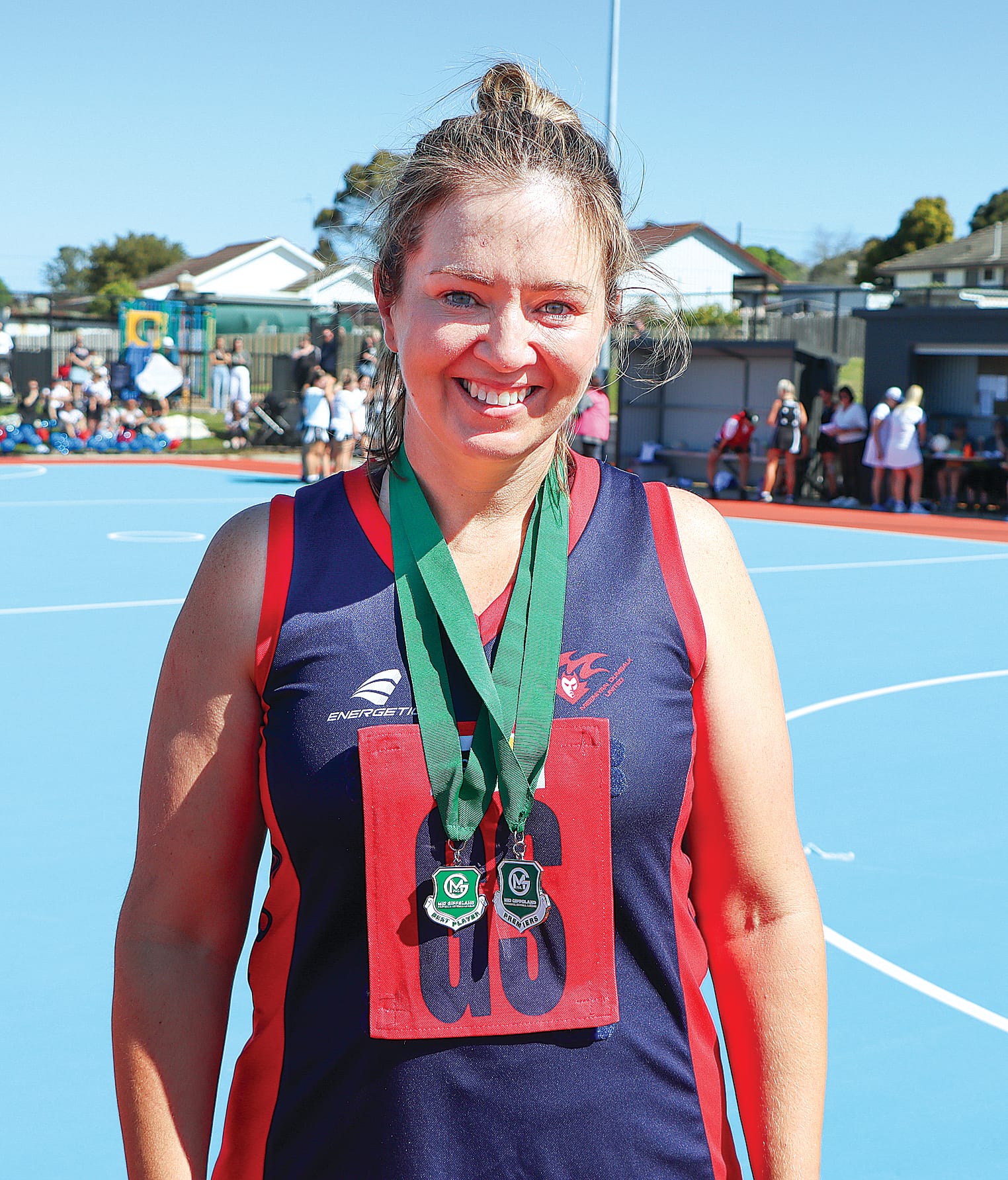 Best on Court Kate Lafferty enjoys the moment after helping guide MDU to the C Grade premiership against Yinnar. A23_3823