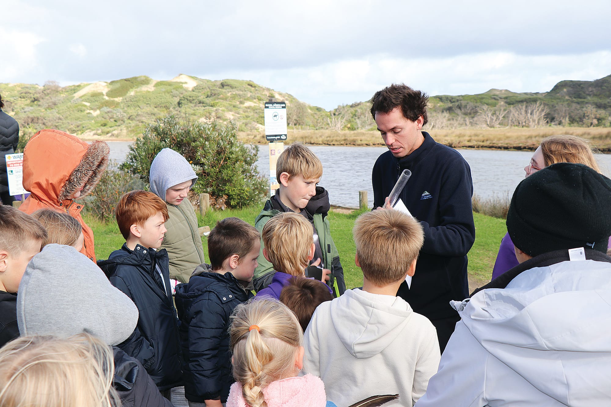 Coastal waterways officer of the Catchment Management Authority Callum Edwards demonstrated to the children of Powlett River primary on how to measure the turbidity in water. Z01_2023
