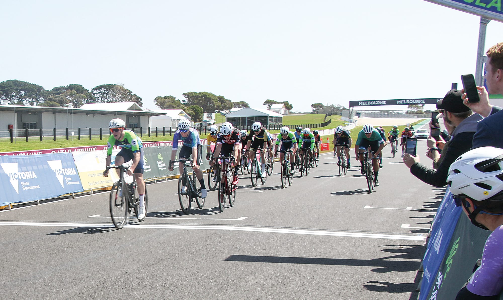 Jameson Key (Van D’am Racing) takes U19 line honours in the Tour of Gippsland at Phillip Island. B14_4124