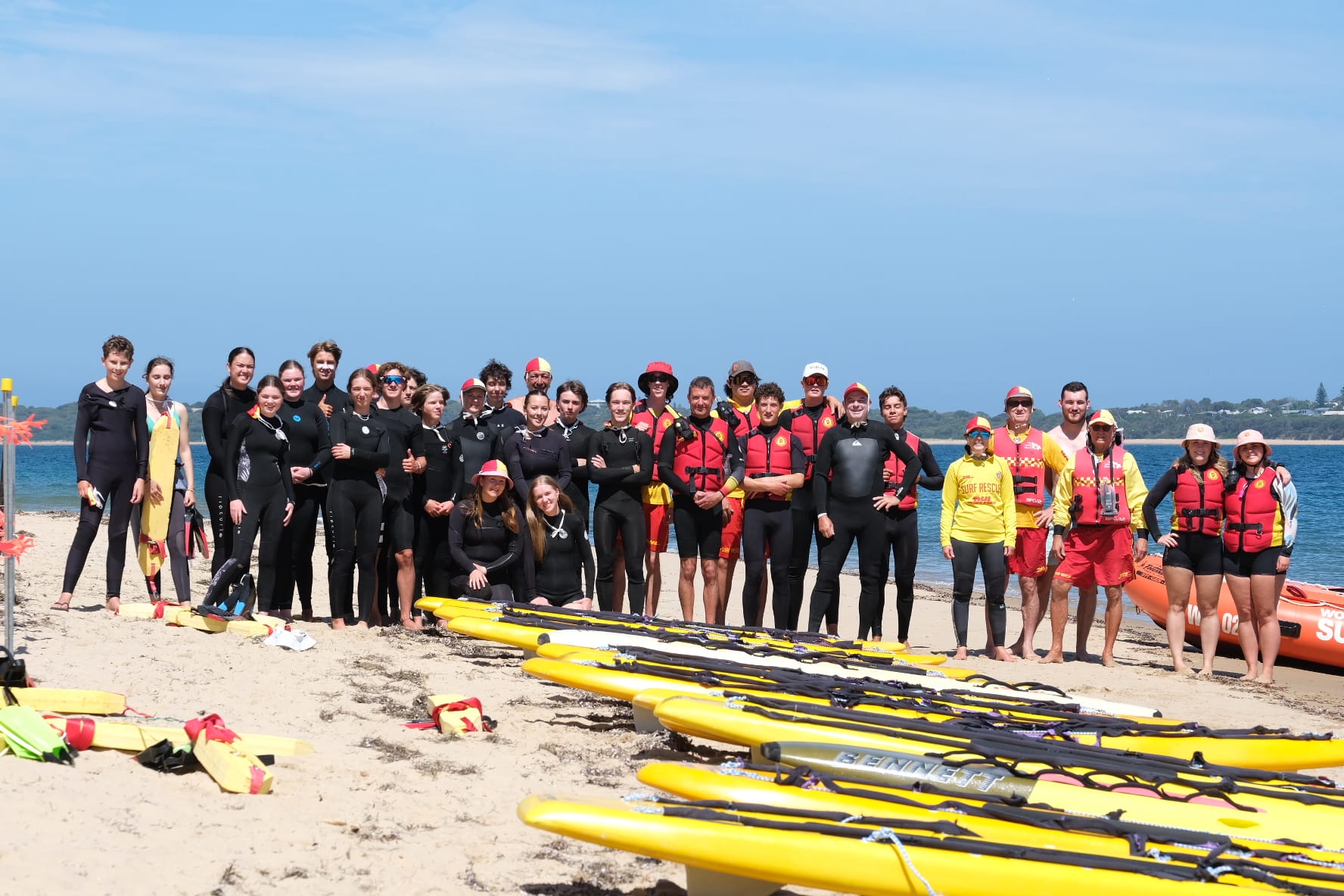Woolamai Beach Surf Life Saving Club (WBSLSC) volunteers at the 38th Channel Challenge. 
Photo: Snapshot Photography by Nici Cahill.