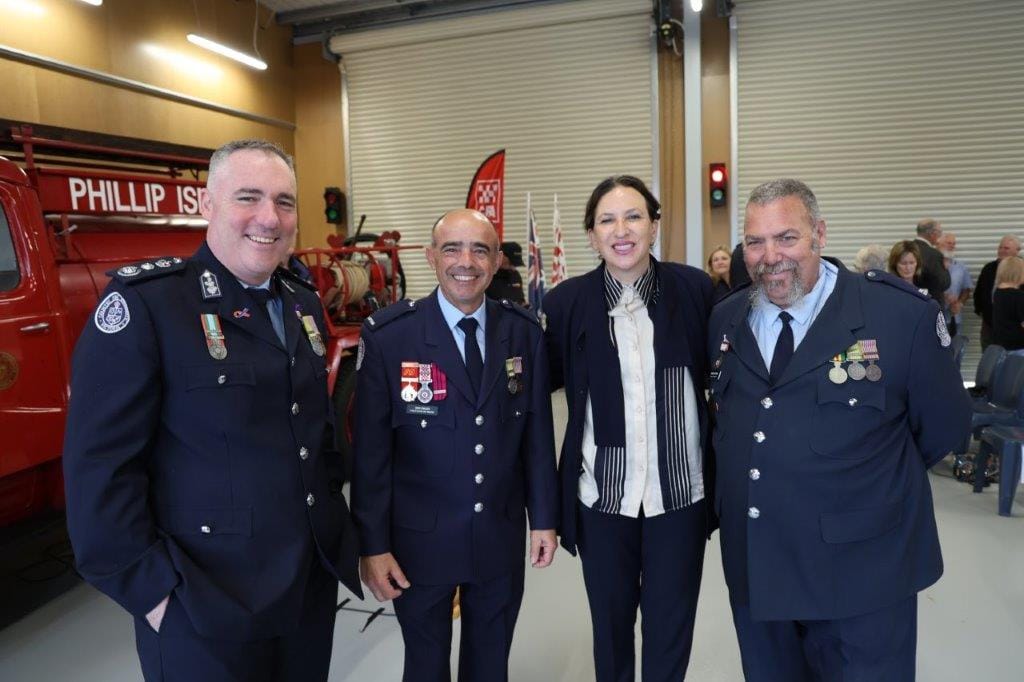 All the top brass was in attendance for the Phillip Island Fire Station opening on Saturday, including from left, Chief Fire Officer Jason Heffernan, Phillip Island CFA Captain Lino Drazzi, Bass MP Jordan Crugnale, herself a fire fighter and Group Officer Damien O'Connor.