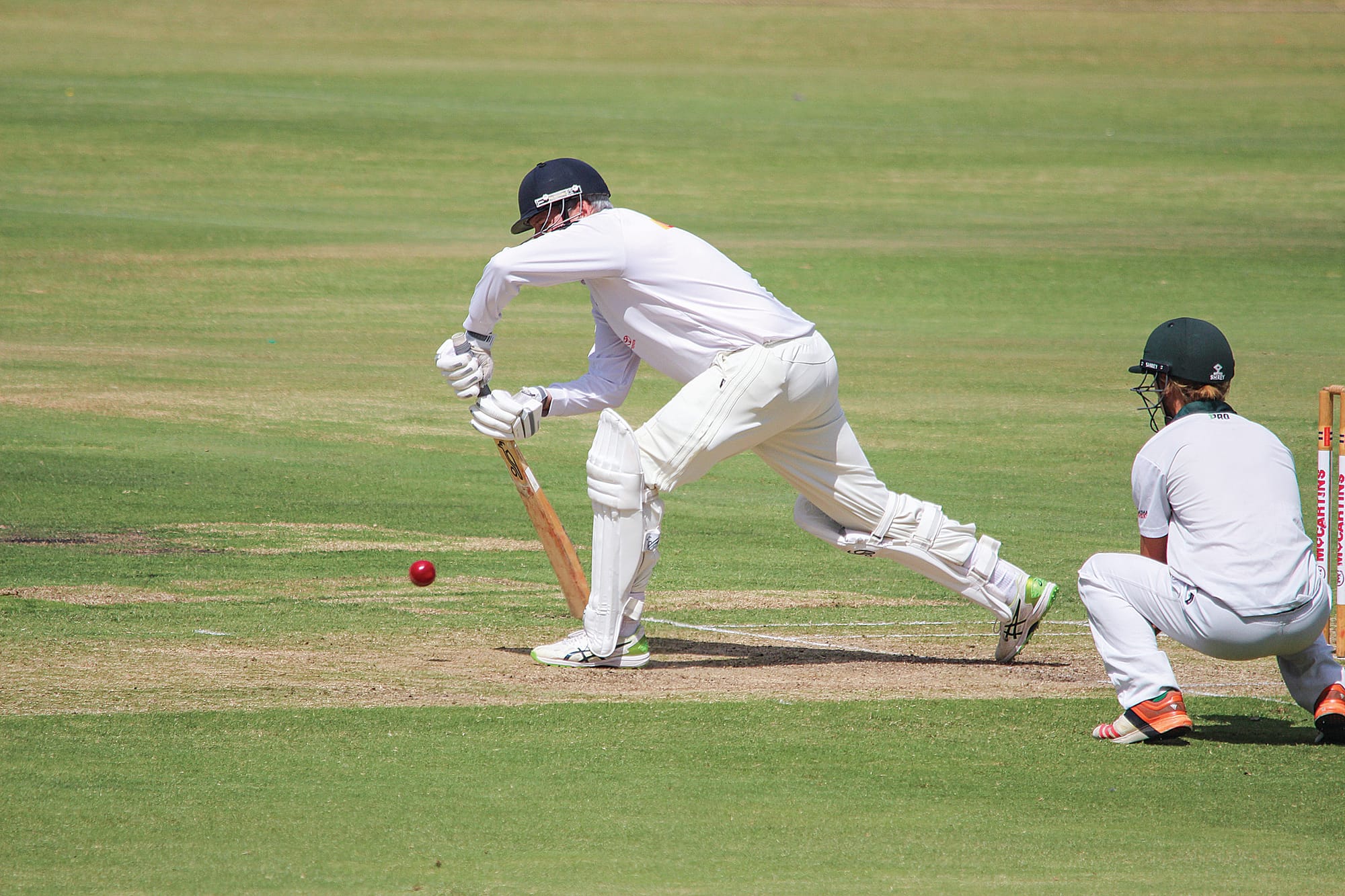 Walter Taberner plays a shot on the front foot on his way to a gallant half century at Scorpion Park. B06_1123
