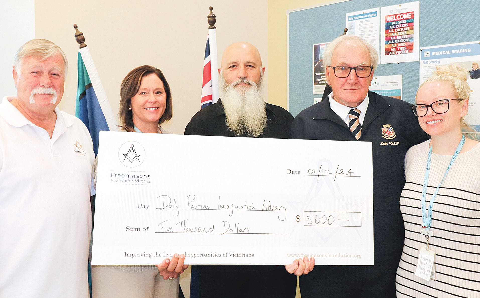 The Outtrim Masonic Lodge recently supported the launch of the Dolly Parton Imagination Library with a $5000 donation to the library.