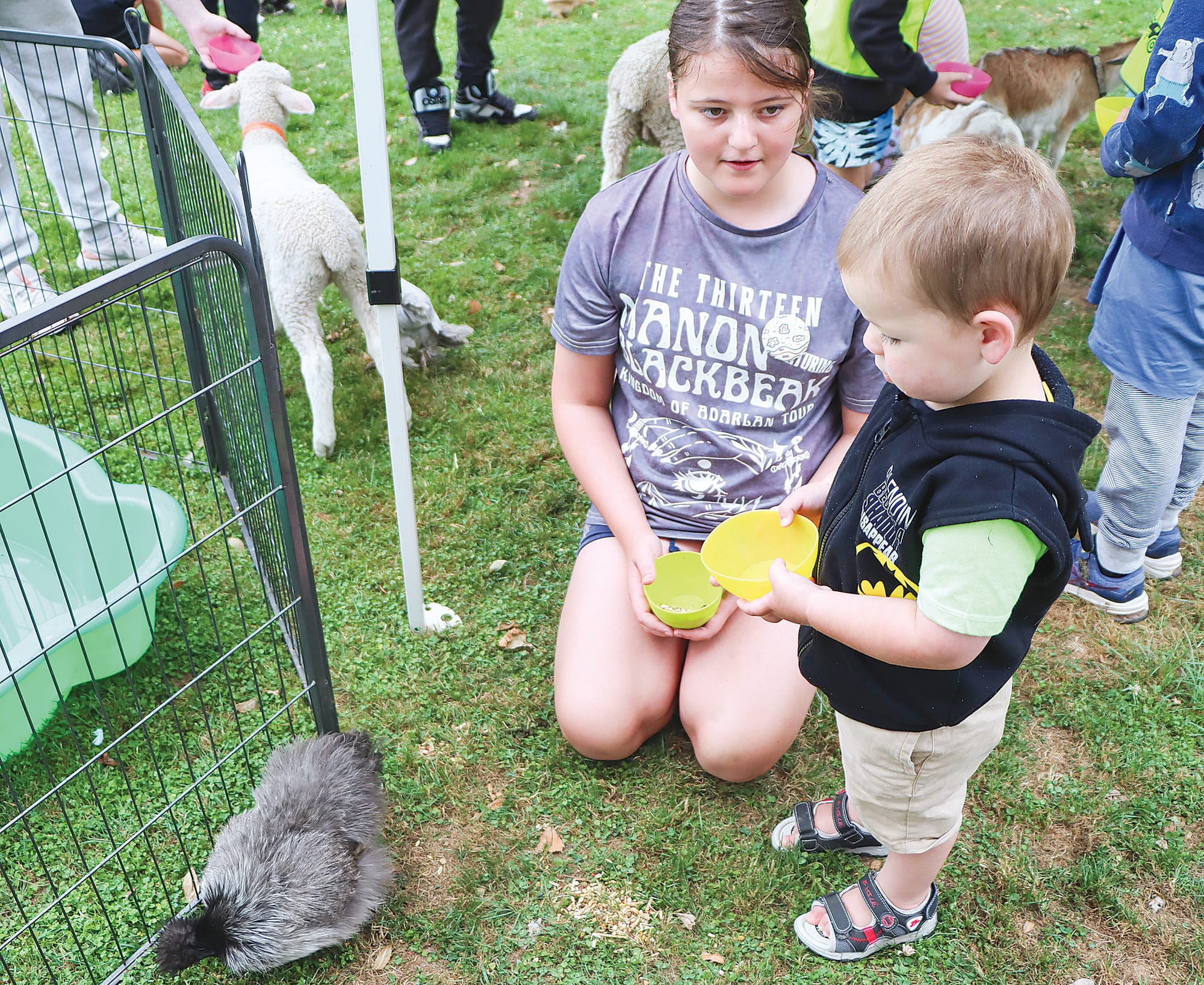 Keira and Dallas Cruickshank of Port Franklin enjoy being in with the animals. A19_0924