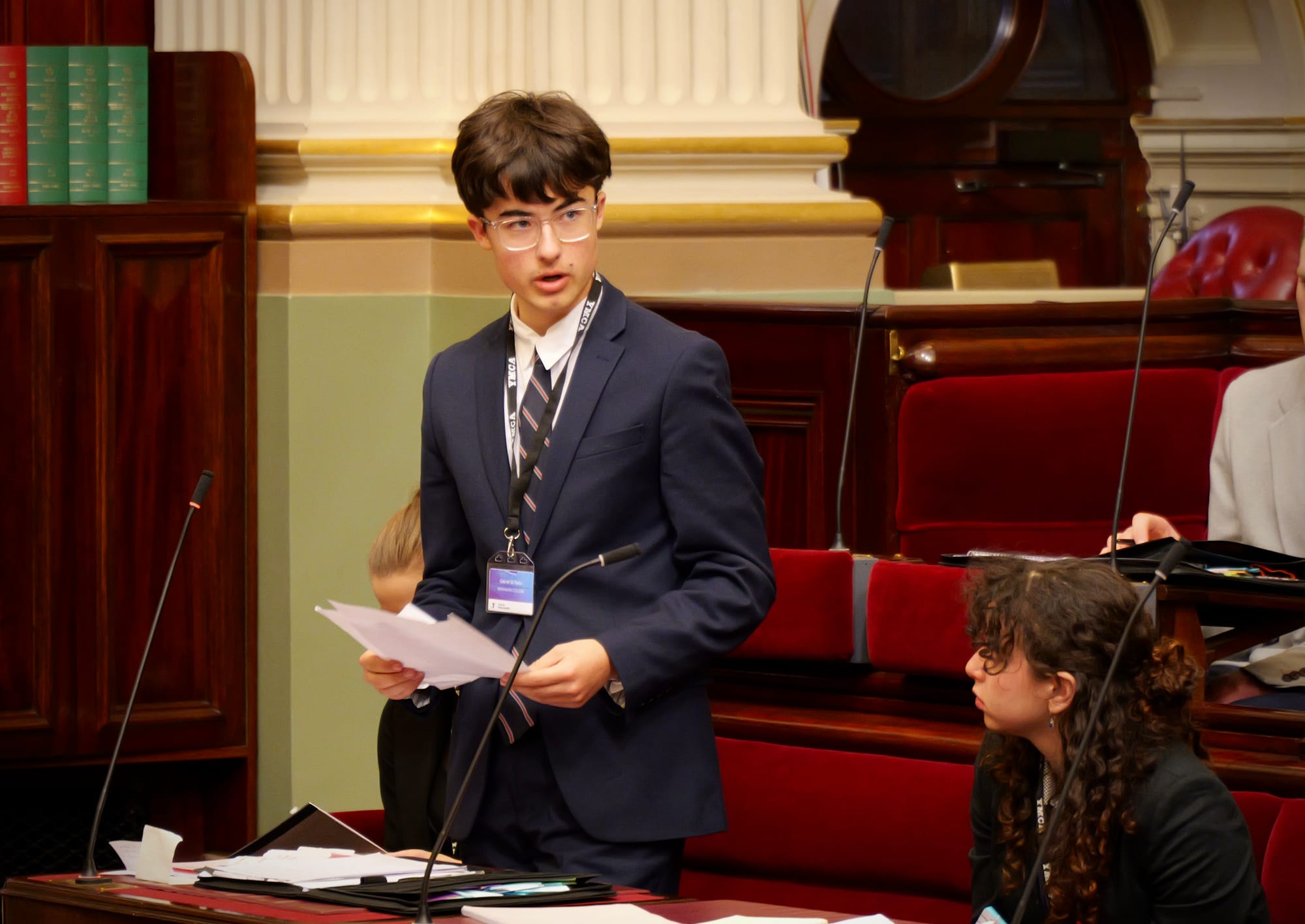 Elected as Chamber Leader by his peers, Gabriel Di Falco presents Newhaven College’s Bill at Victorian Youth Parliament.