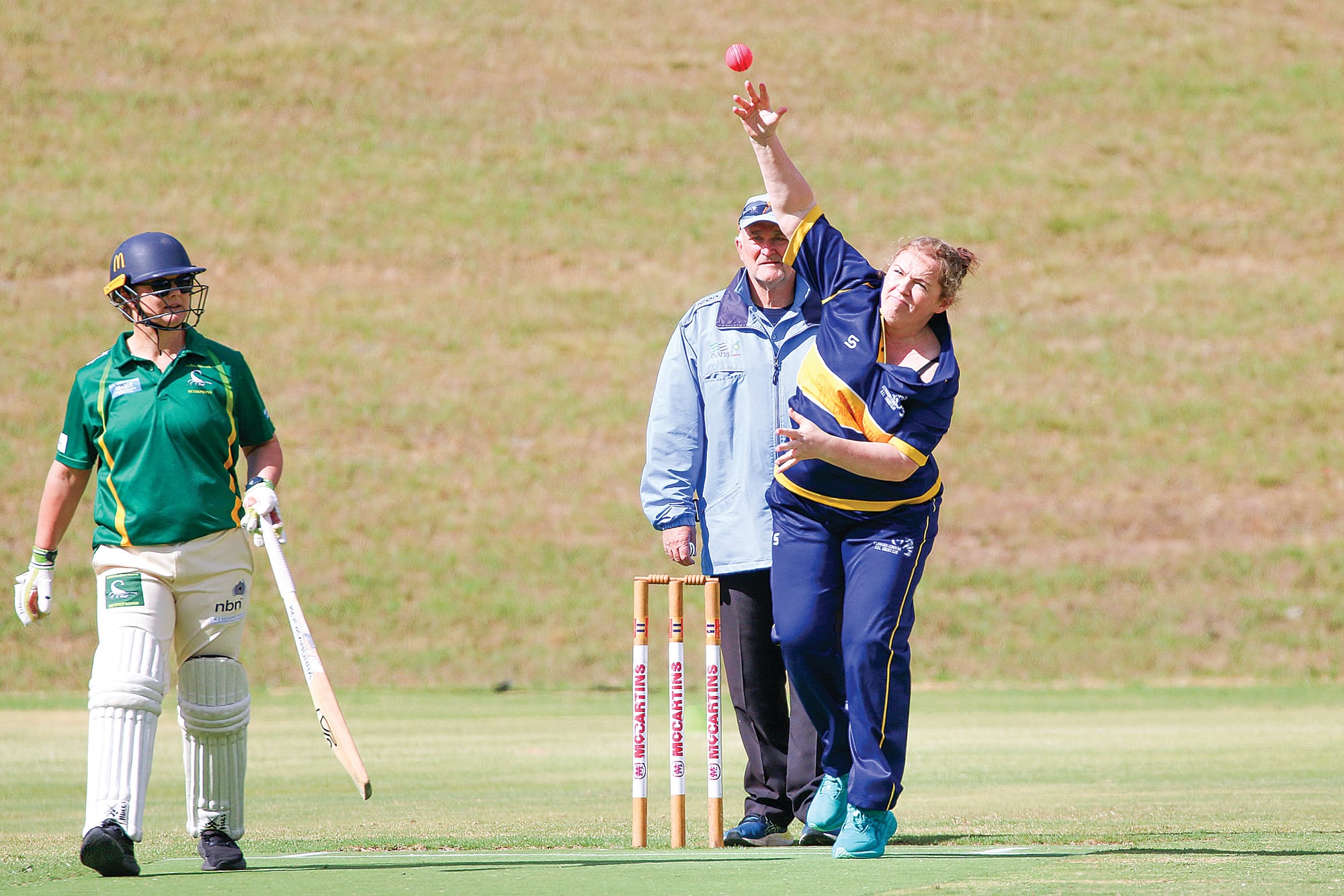 Koonwarra/LRSL bowler Fiona Christensen sends down a delivery. Tk17_0725