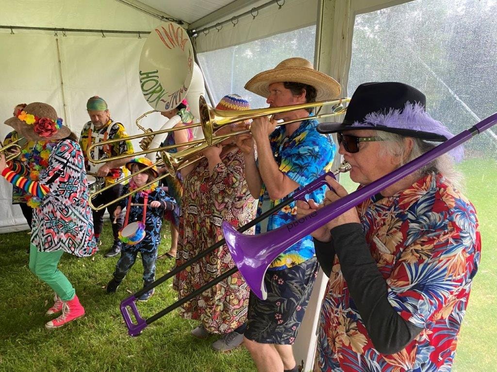 Members of the Invy Horn Jam Band provided the soundtrack for the Fishy Stories Festival last Sunday.