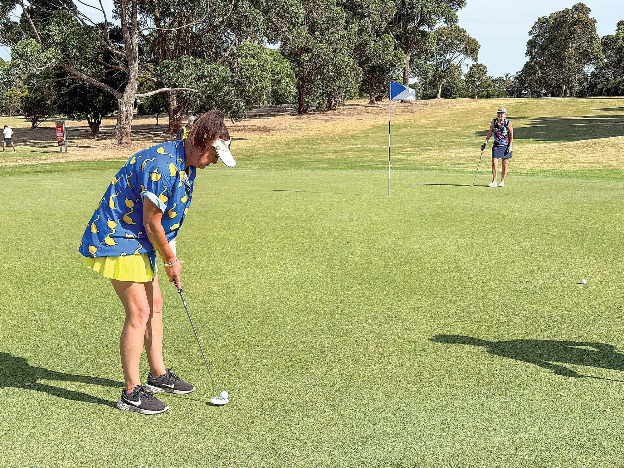 Layla Robinson of the Wonthaggi Golf Club puts out on the 18th during a 72-hole challenge for the Cancer Council last Sunday.