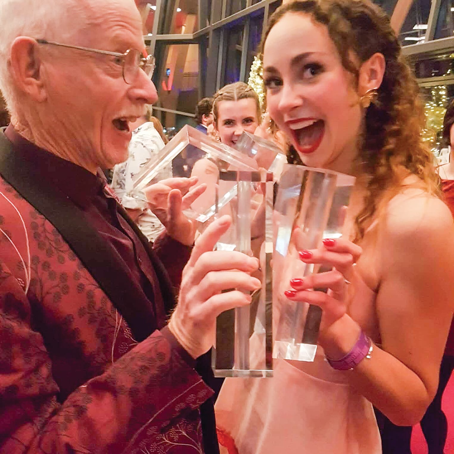 Colin Mitchell OAM and Cecily De Gooyer of Leongatha Lyric Theatre are thrilled with their success at the Music Theatre Guild of Victoria awards night on Saturday.
