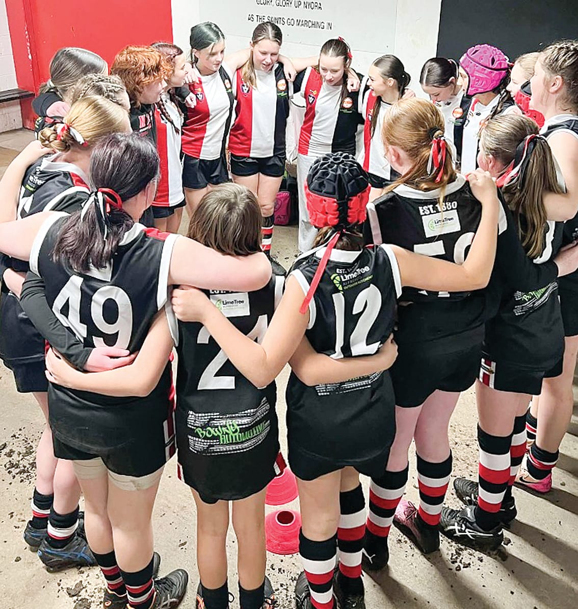 First full Under 14 girls team formed for Nyora Junior Footy Club this season.