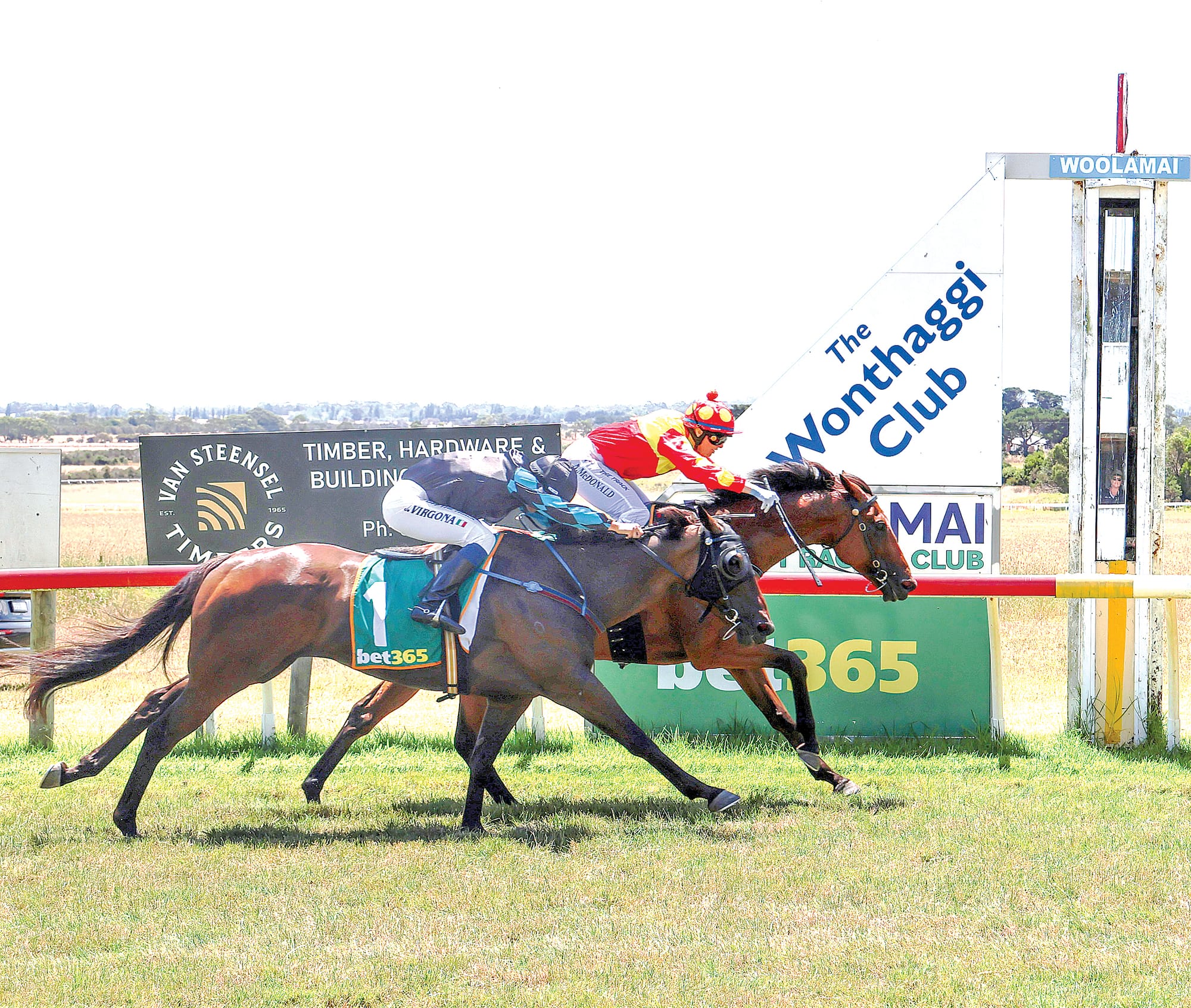 Melinda McDonald on Sacra holds off a fast-finishing Up To Me to start the day well at Woolamai on Saturday