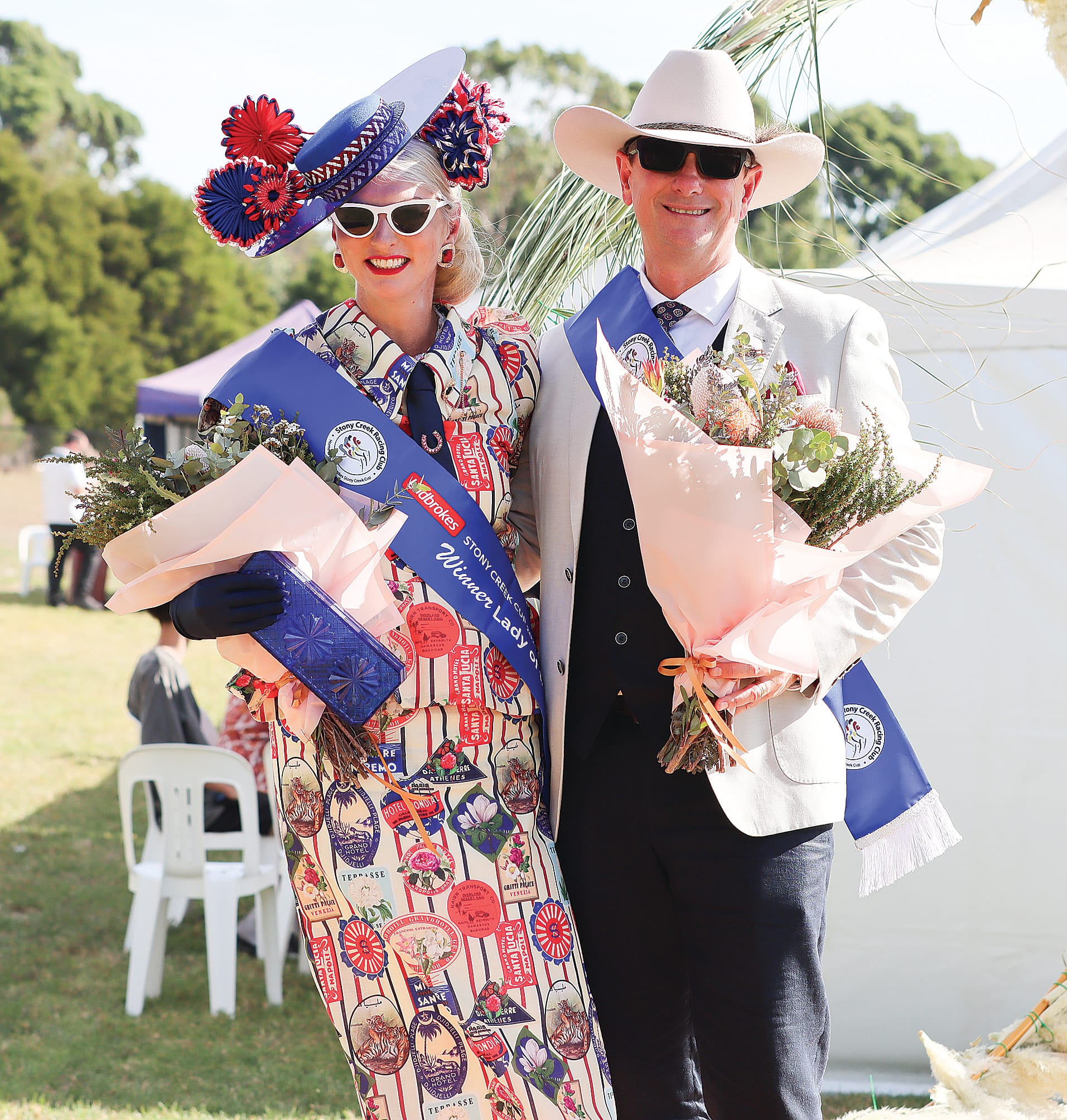 The winners of the 2025 Fashions on the Field’s Lady of the Day, and Gentleman of the Day, Karlie Owen and Rob Williams. Karlie has had multiple wins over the years at Stony Creek Fashions on the Field. W46_1025