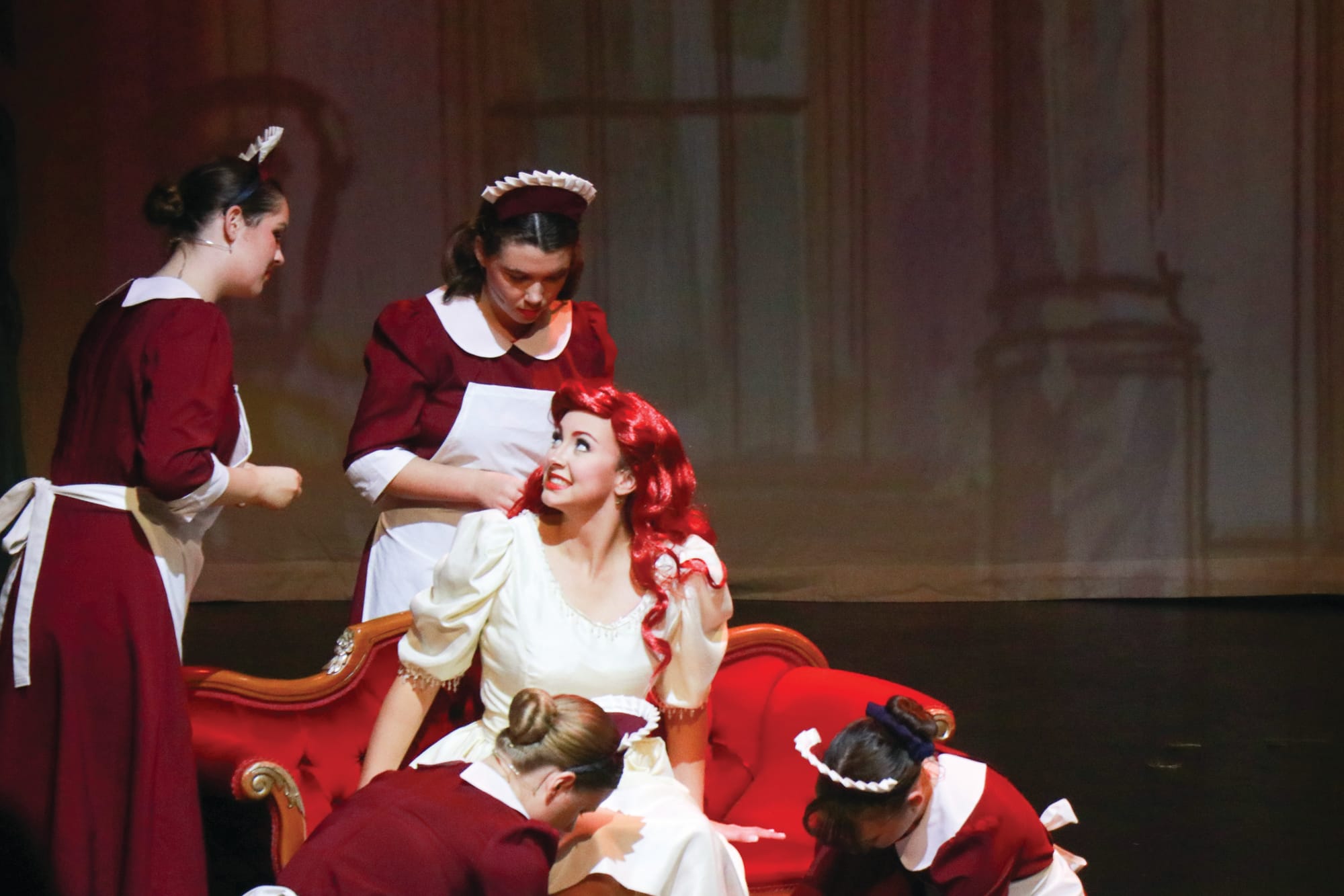 Ariel played by Cecily de Gooyer was tended to in the palace by maids Lola Afford, Grace McCrimmon, Chloe Goss and Ailish Flynn. Z25_1923