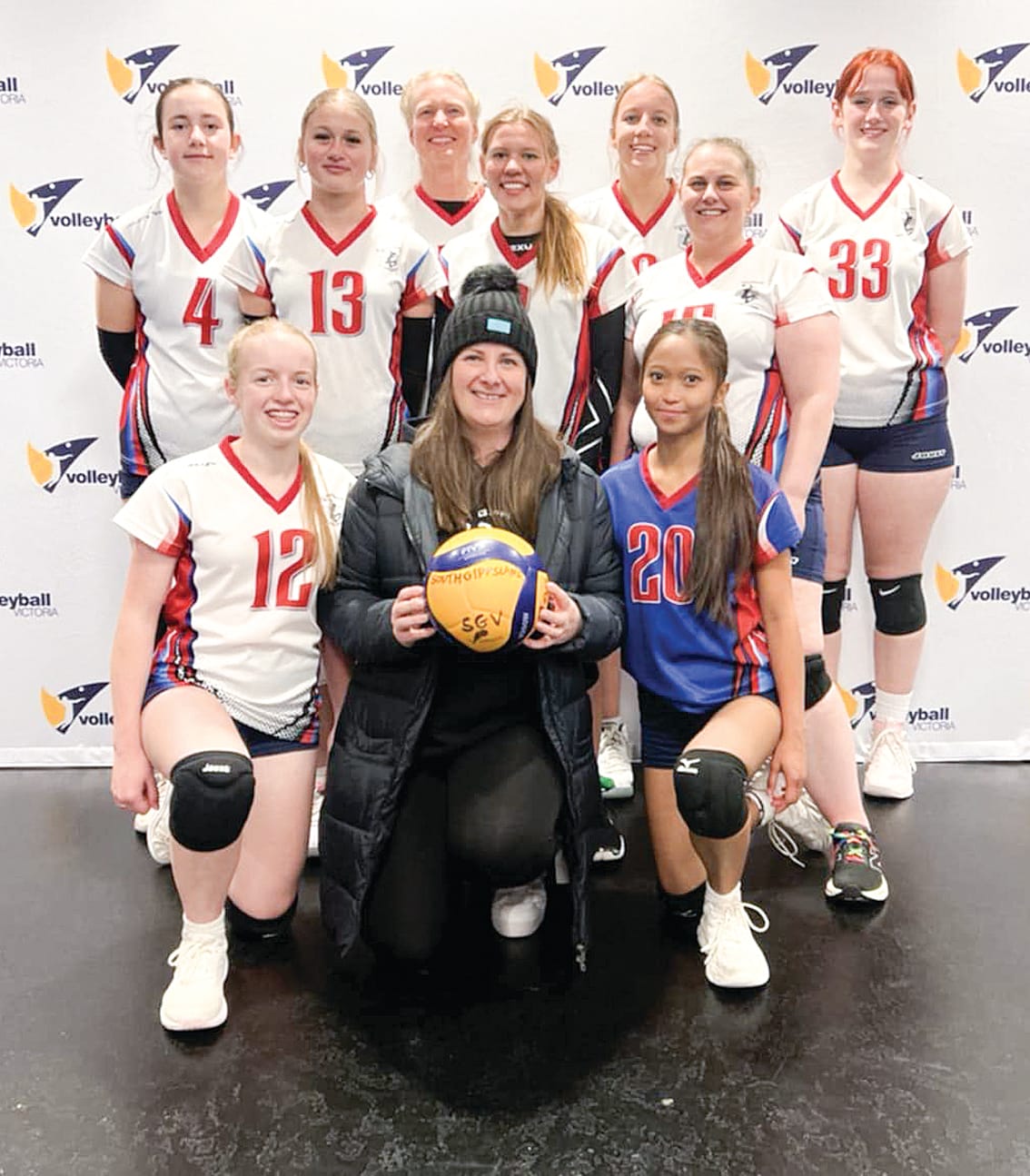 Division 3 Women. Back row, from left: Amelia Hams, Georgia Scarce, Liselott Webster, Sophie Allen, Tamara Miller (captain) and Casey Slater. Front: Jessica Churchill, Mindy Hams (coach) and Lorraine Tangpos.
