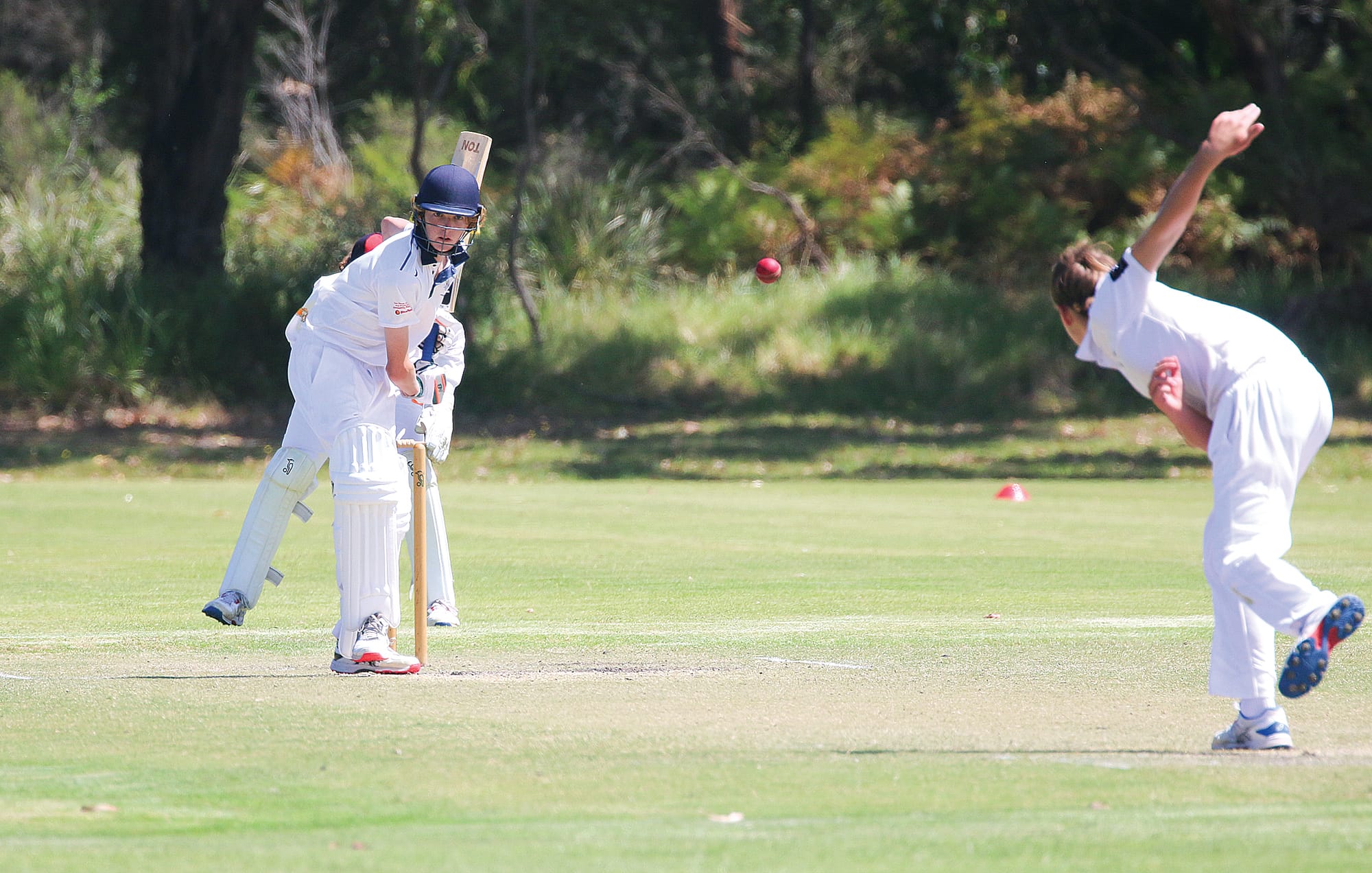 Phillip Island batsman Jobe Williams focuses on the ball.