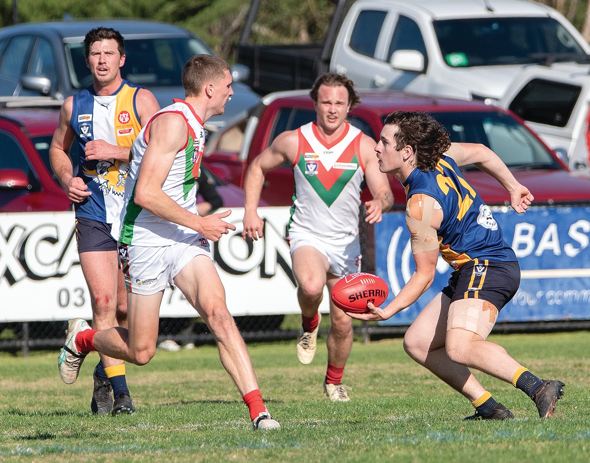 Jamieson Soumilas navigates around his Tooradin-Dalmore opponent. 