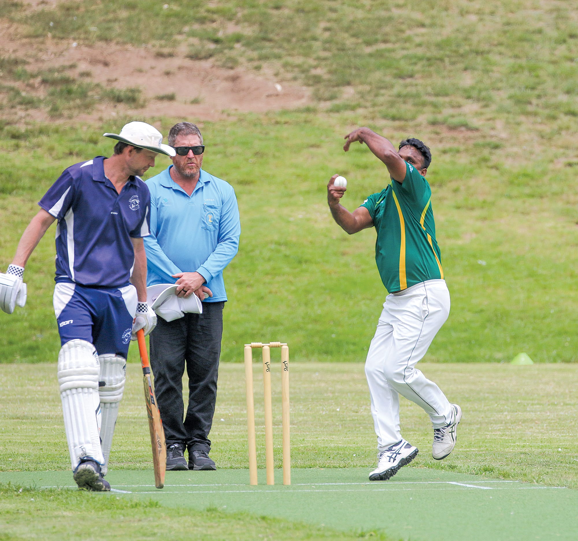 Leongatha Town’s Sakthy Vs sends one down the pitch during their game against Kilcunda-Bass. ob48_5124