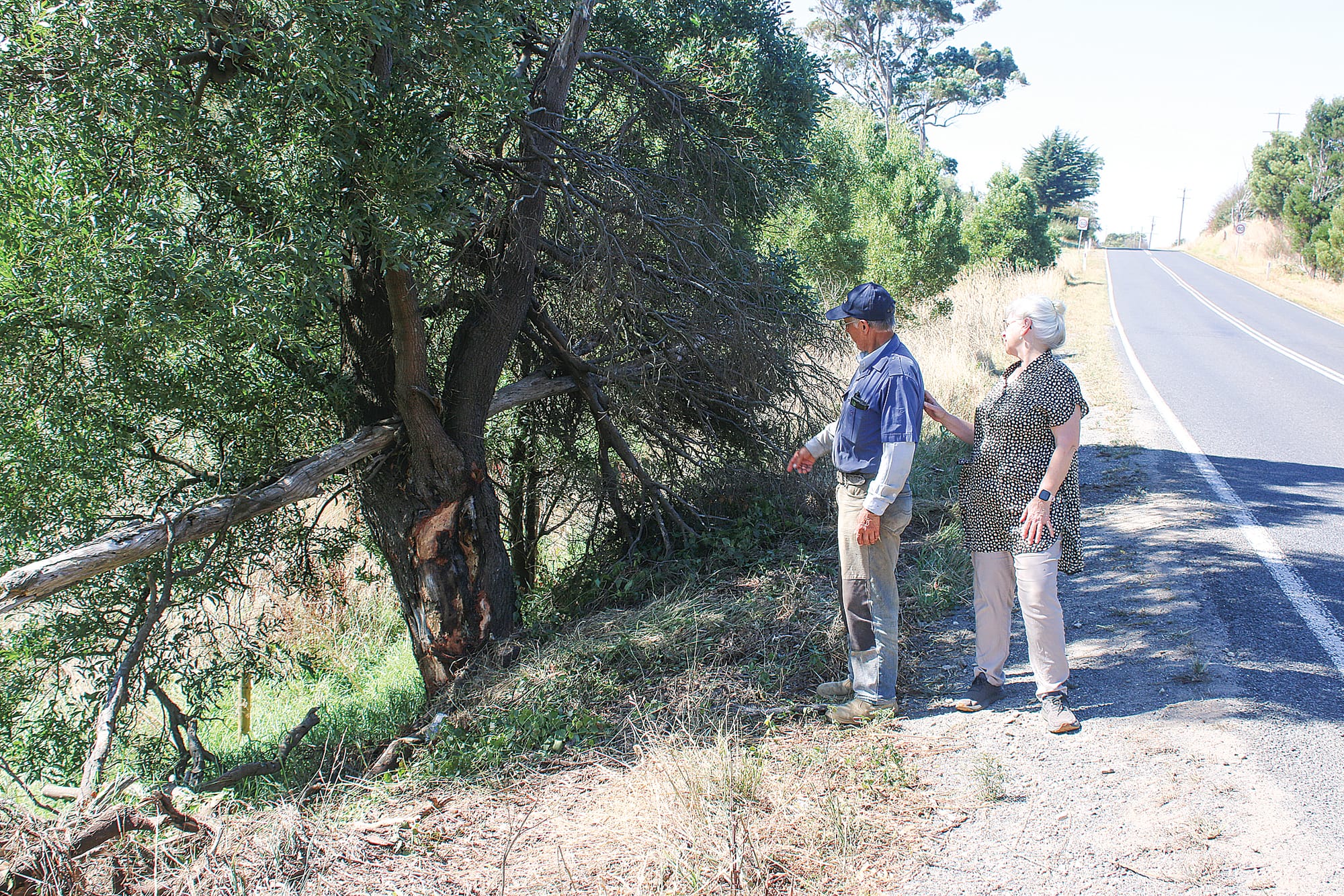 Locals Jenny Taylor and Vic Nanut examine the crash site from Sunday, March 2. w01_1025