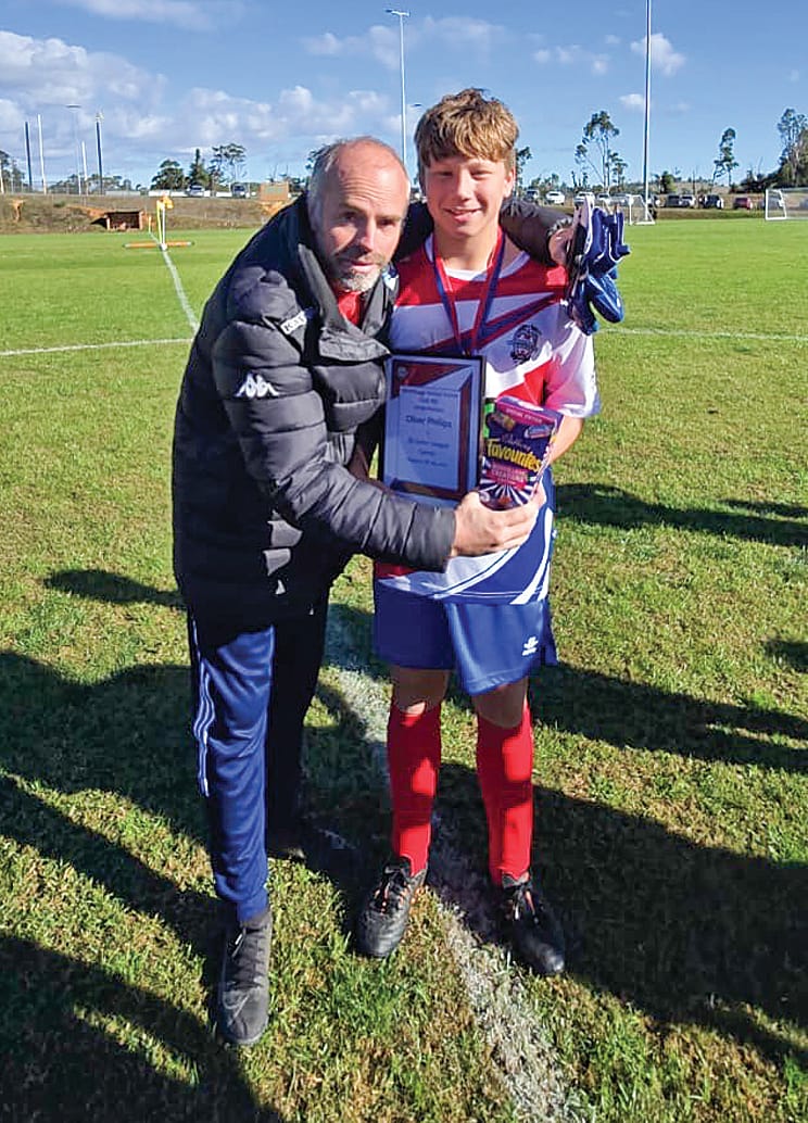 Ollie Phillips was congratulated on his 50th junior club game for the Wonthaggi United Soccer Club.