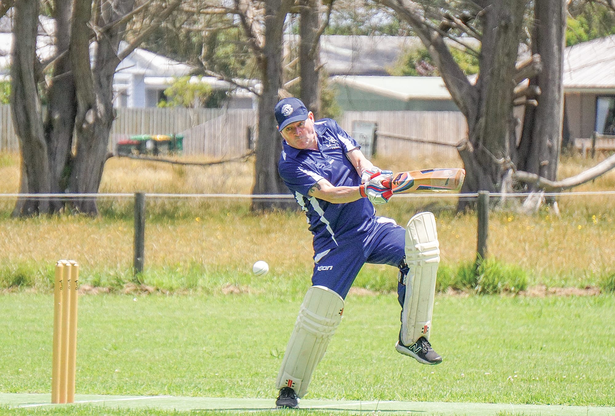The ball goes flying after another big swing.