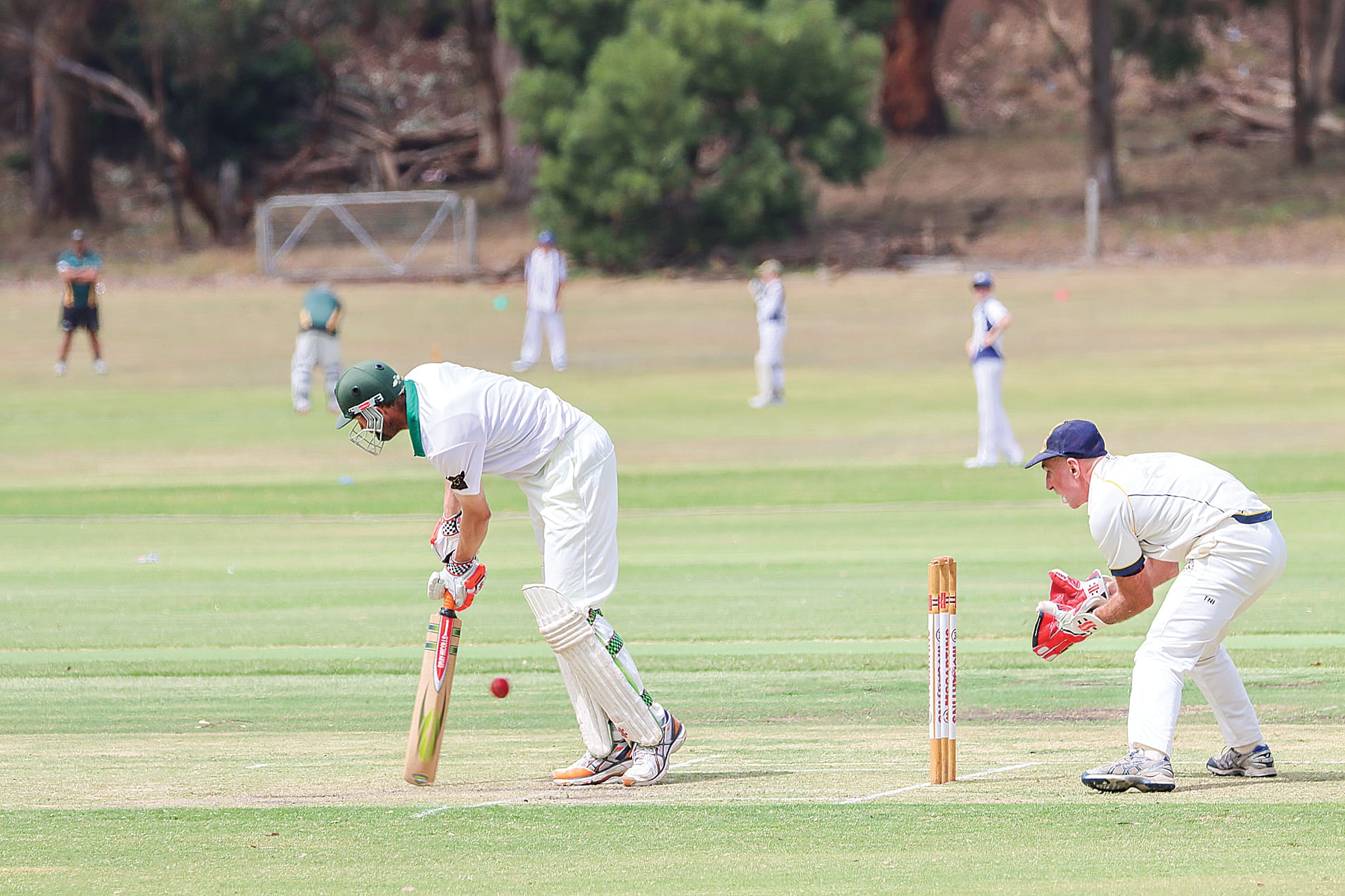 Colin Bruce digs one out during his starring innings of 85 for Leongatha Town in its narrow B1 victory over Koonwarra Leongatha RSL. A57_092
