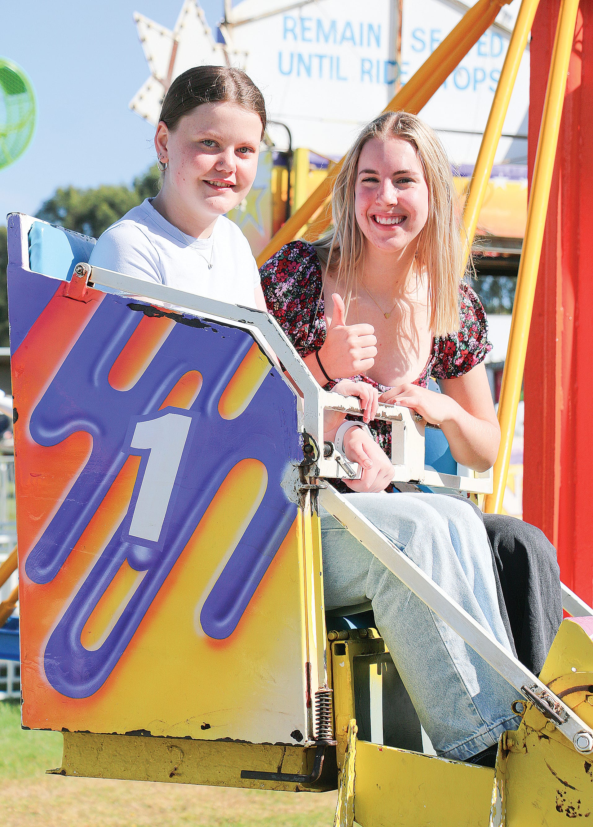 Korumburra’s Payton Swain and April Reeves had a great time on the rides at the Korumburra Show.