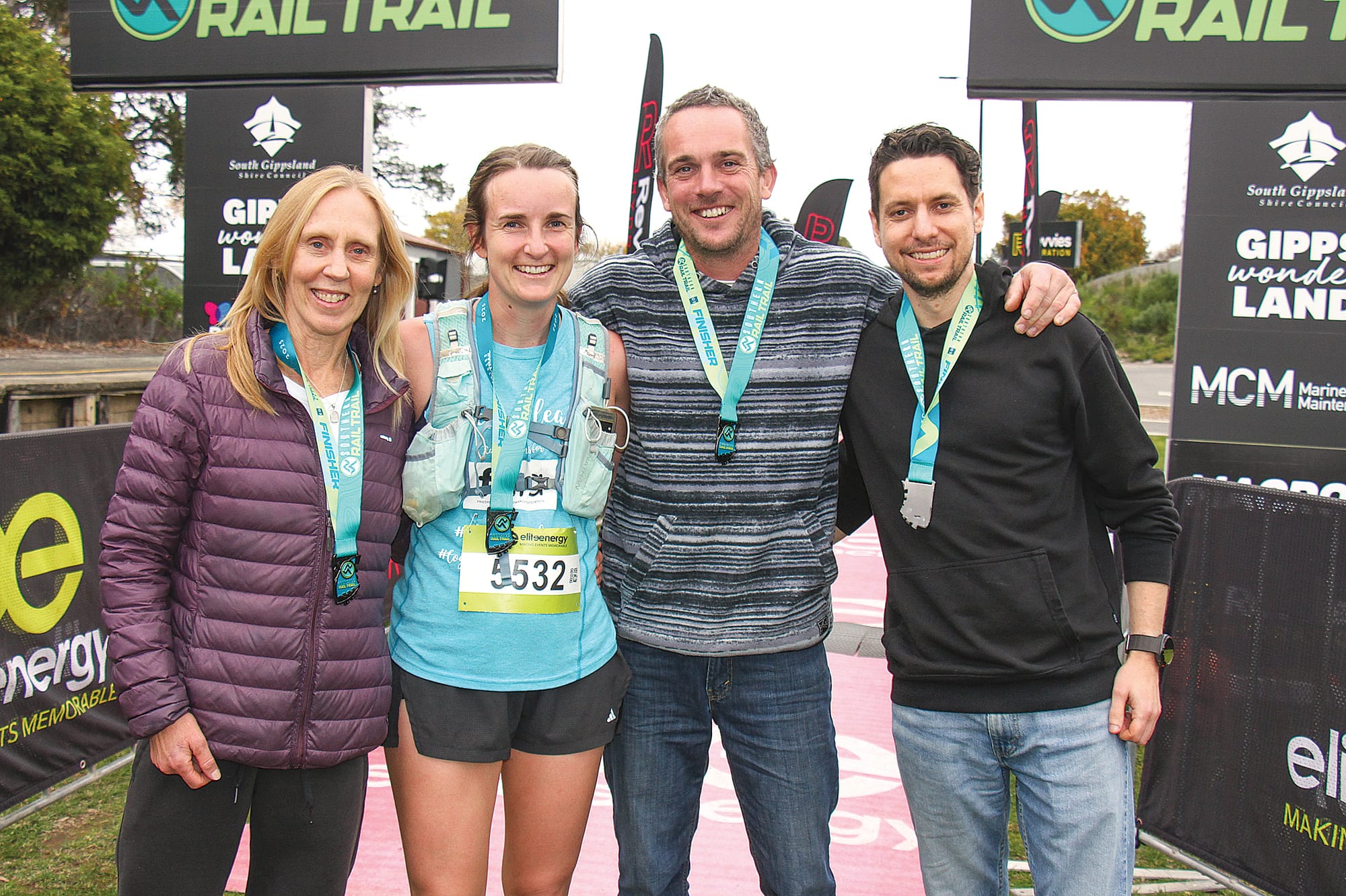 Ali Cooper, Laura Malady, Owen Cowell and Daniel Cross from Sandy Point, Foster and Frankston (Team Coupers Coasters) were winners of the 2025 Southern Rail Trail 100km Mixed Team Relay. B114_2225