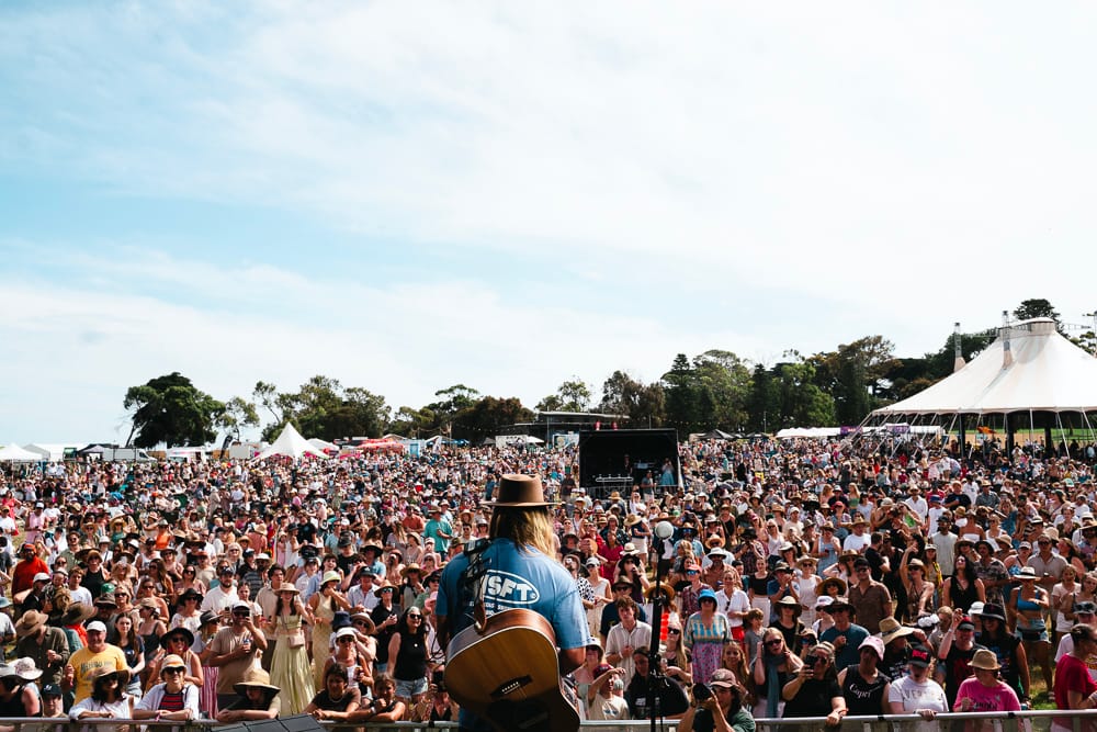 Felipe Baldomir playing live at the 2024 Ocean Sounds on Churchill Island. Photo: Danthegigman. 