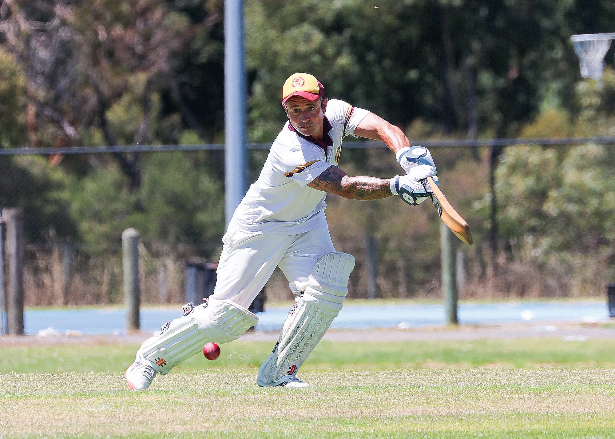 OMK’s Brad Hayes drives through the covers against Killy-Bass in B2. Z17_0624